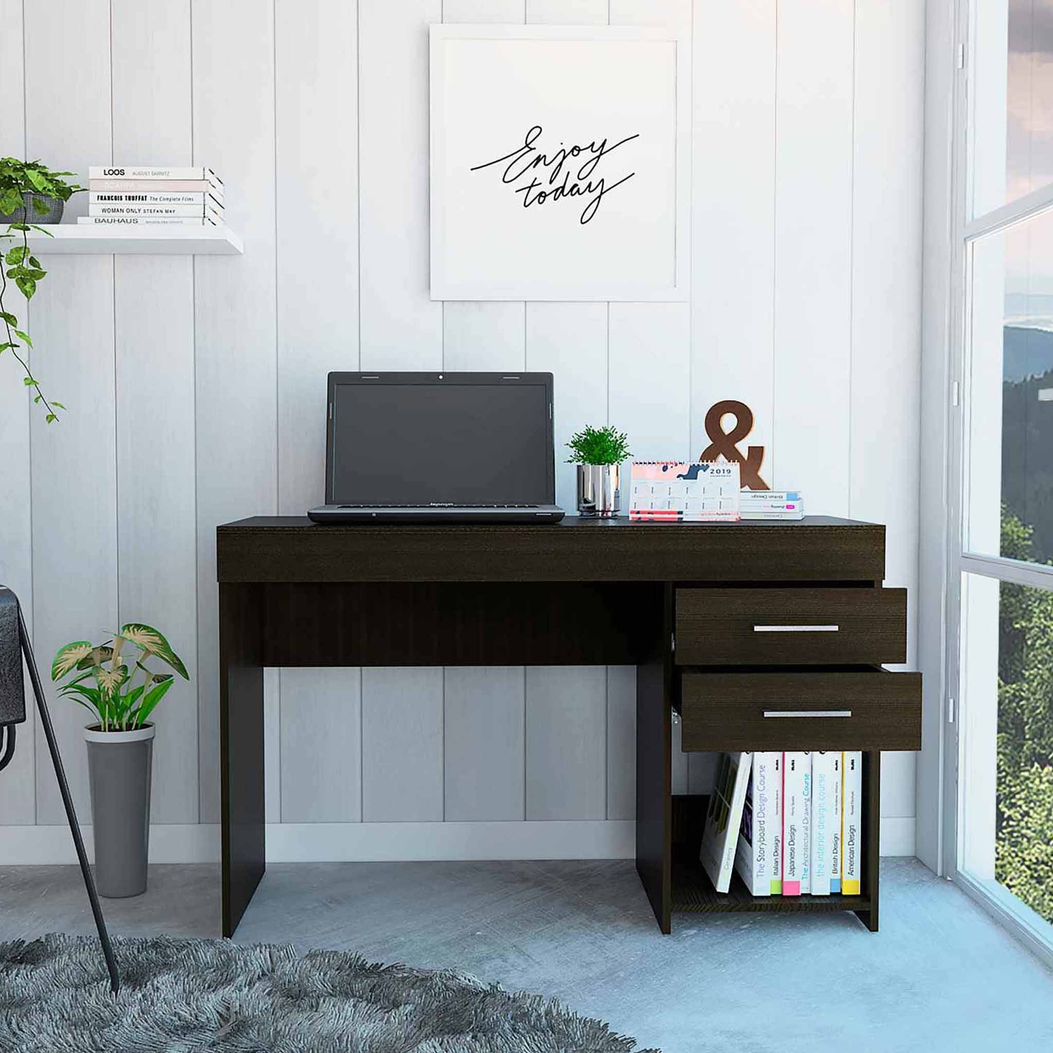 Deon Black Two Drawer Computer Desk By Homeroots - Image 3