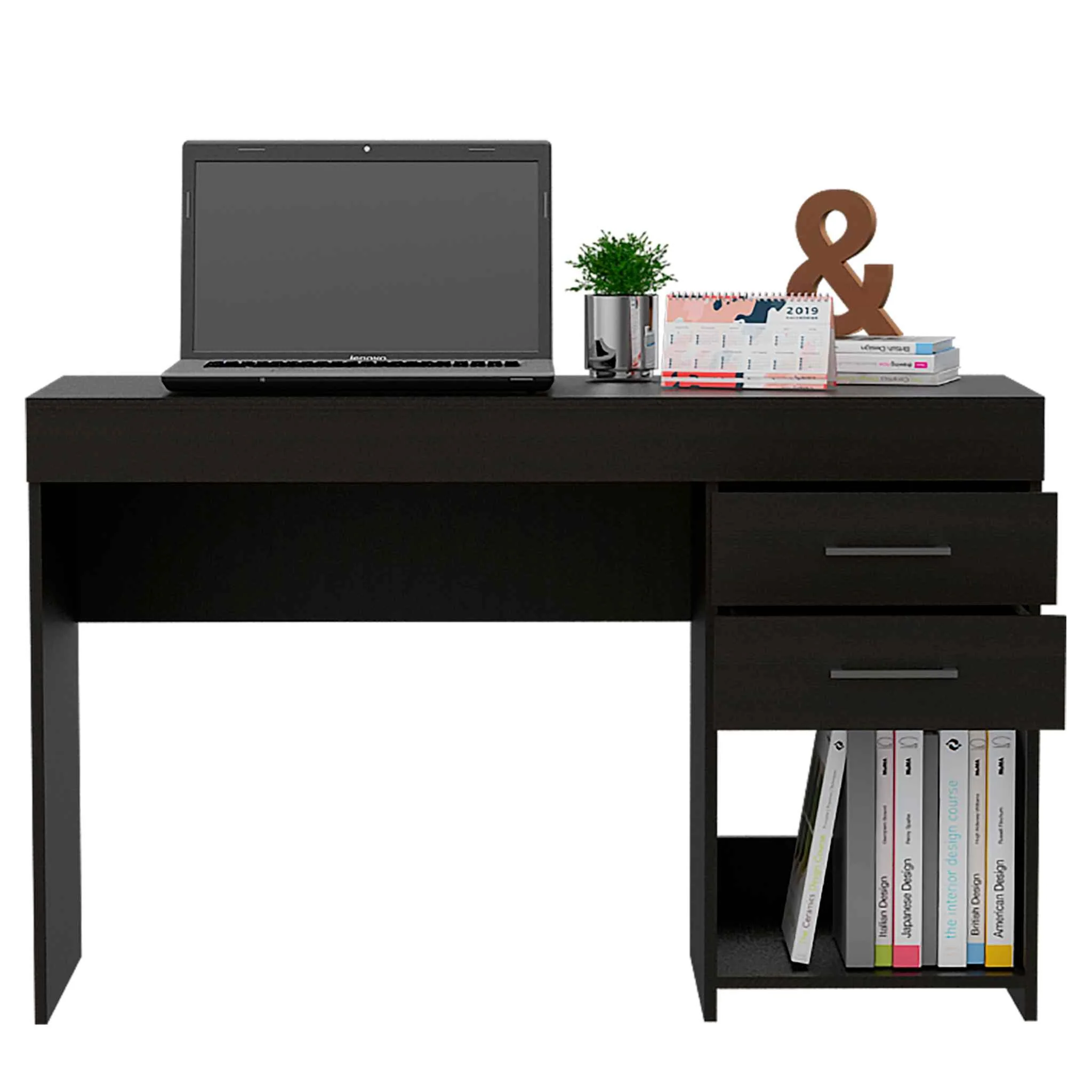 Deon Black Two Drawer Computer Desk By Homeroots - Image 5