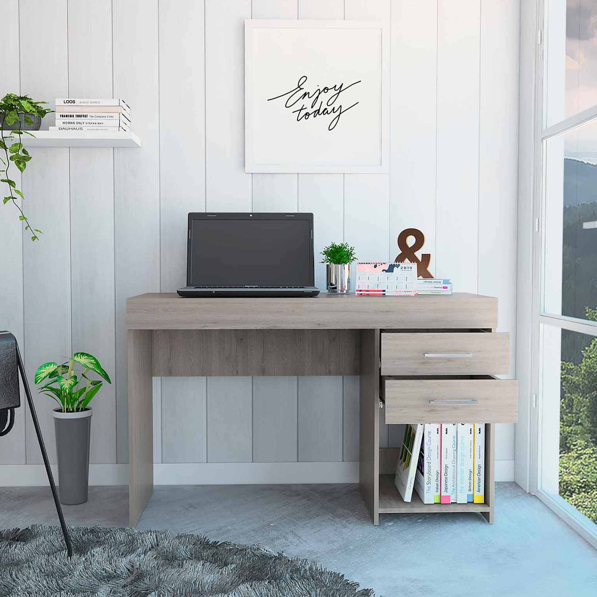 Deon Light Gray Two Drawer Computer Desk By Homeroots - Image 3