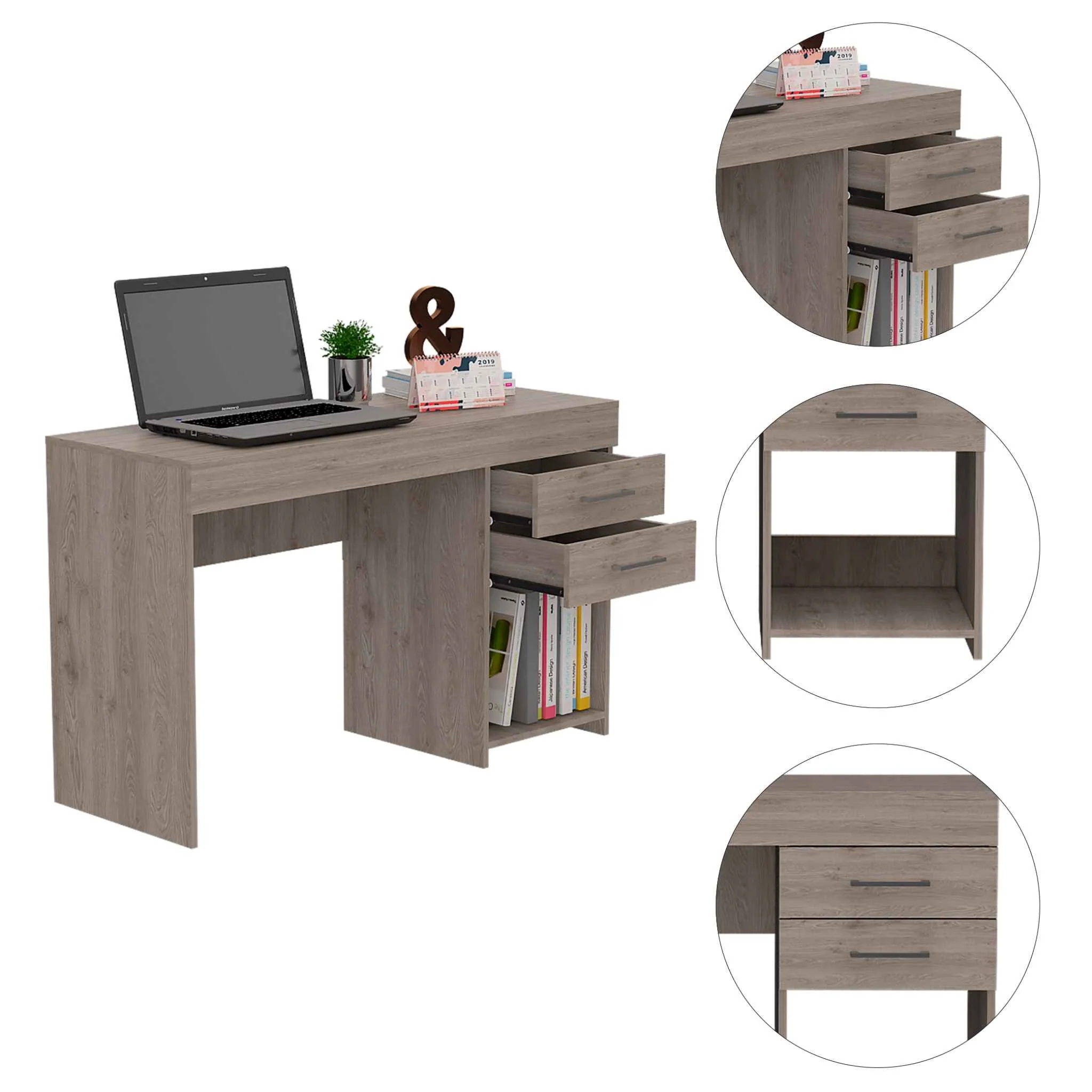 Deon Light Gray Two Drawer Computer Desk By Homeroots - Image 4