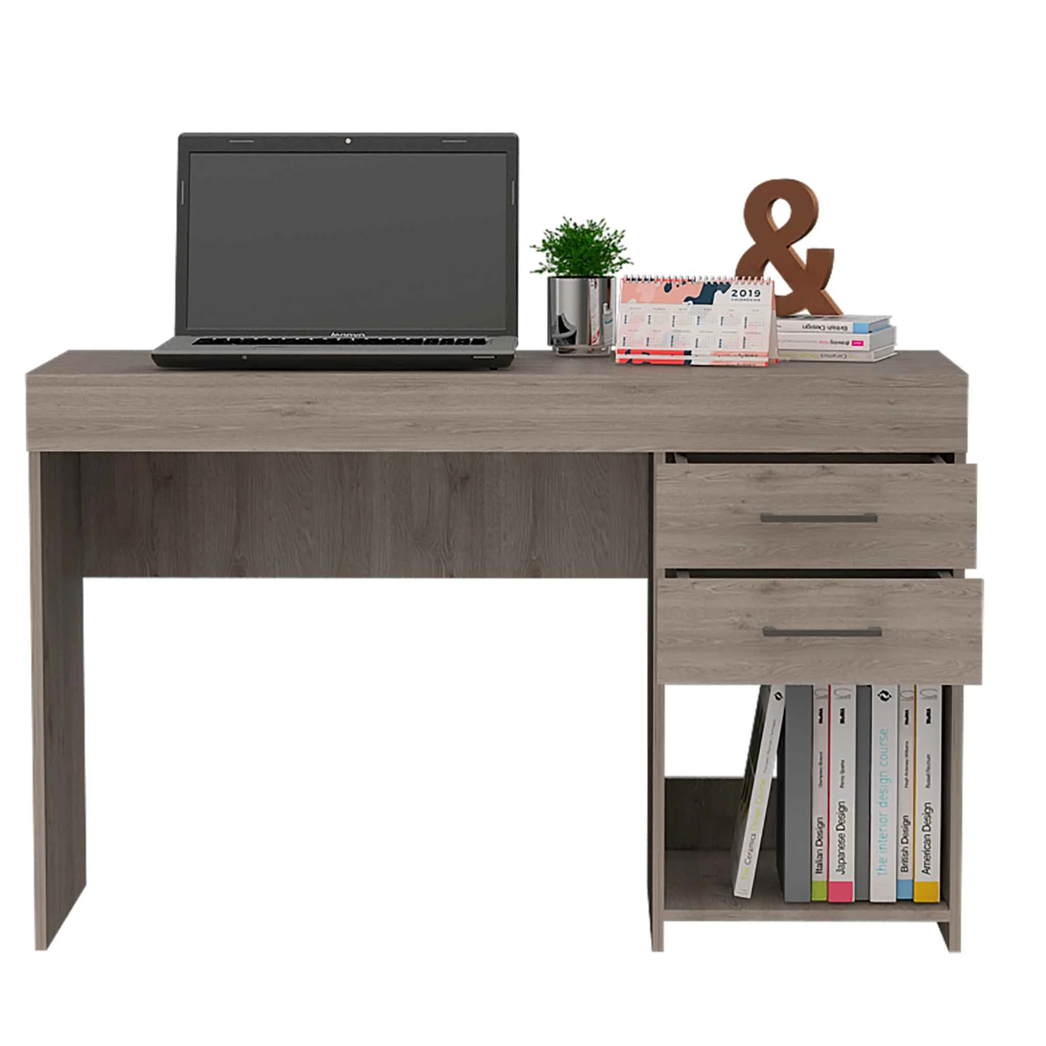 Deon Light Gray Two Drawer Computer Desk By Homeroots - Image 5