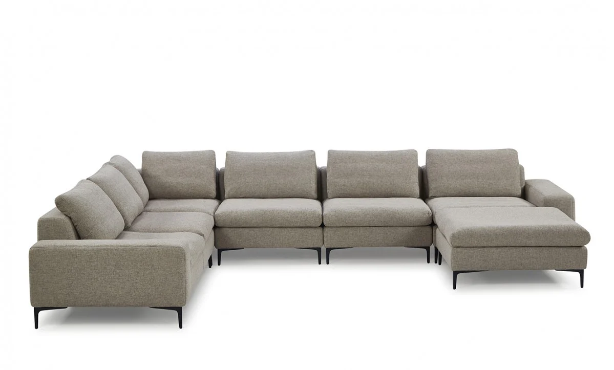 Designer Contemporary Tan Fabric U Shaped Sectional Sofa By Homeroots - Image 2