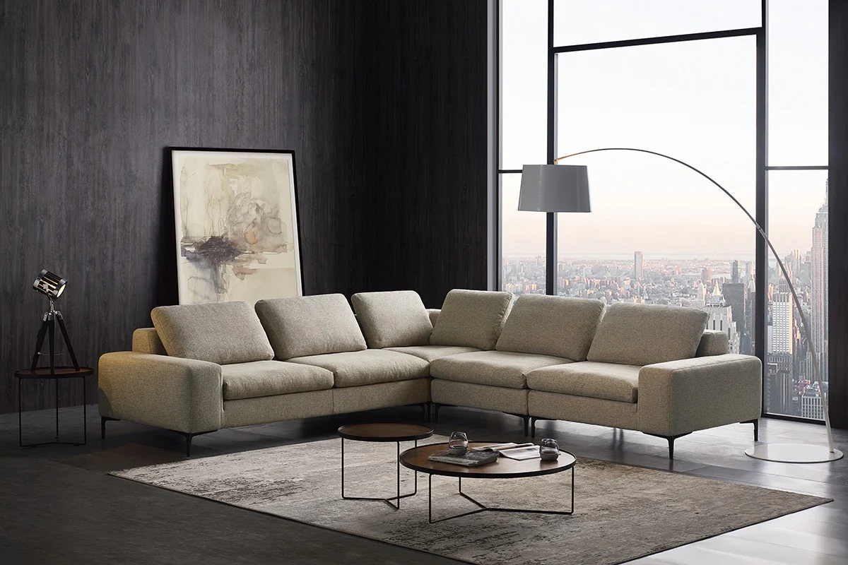 Designer Contemporary Tan Fabric U Shaped Sectional Sofa By Homeroots - Image 3