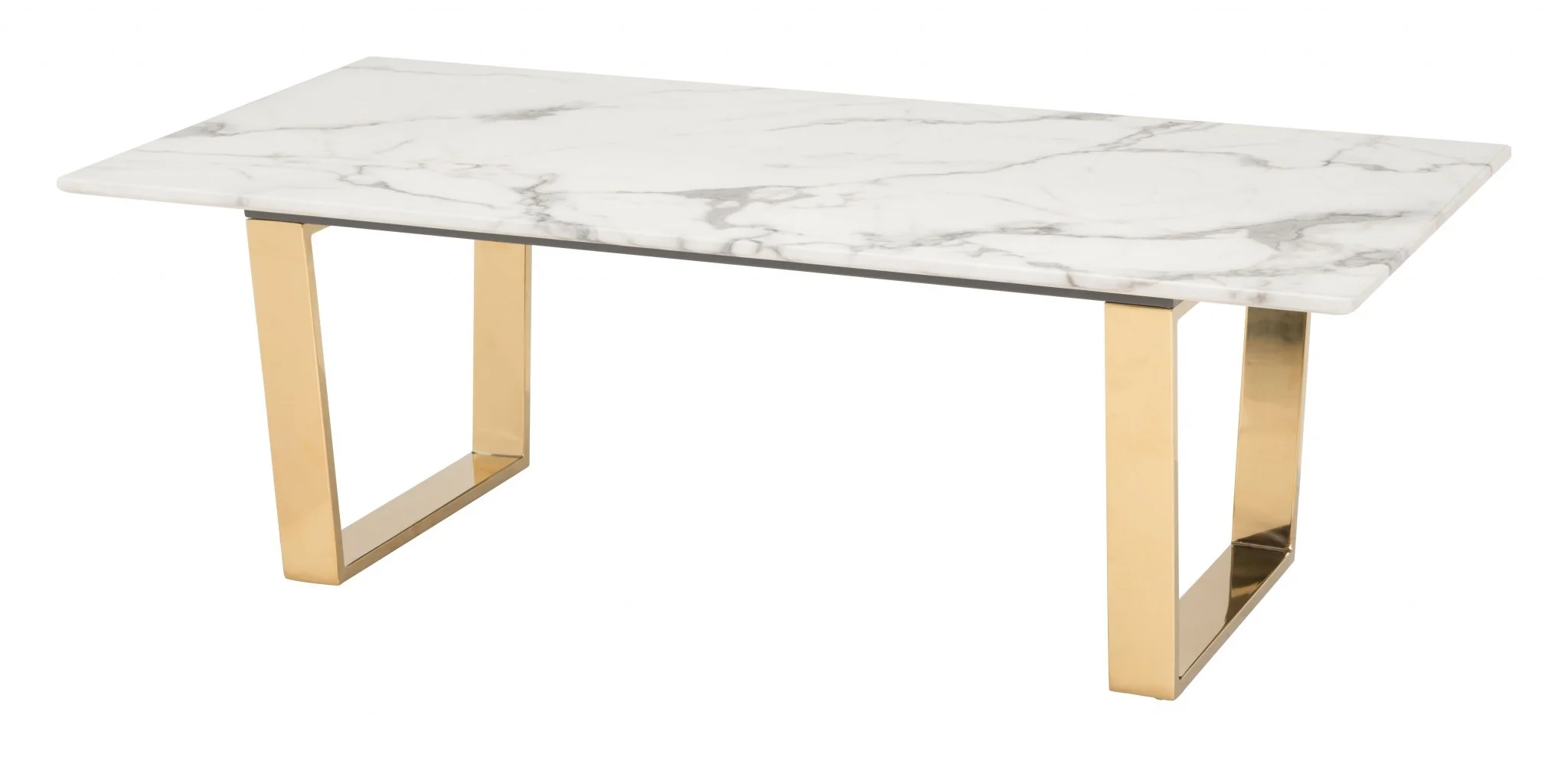 Designer's Choice White Faux Marble and Gold Coffee Table By Homeroots - Image 4