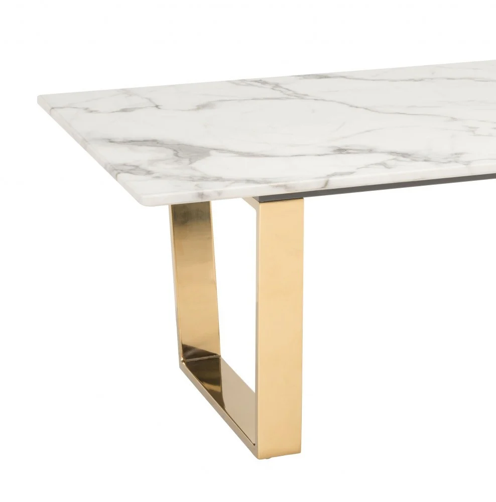 Designer's Choice White Faux Marble and Gold Coffee Table By Homeroots - Image 5