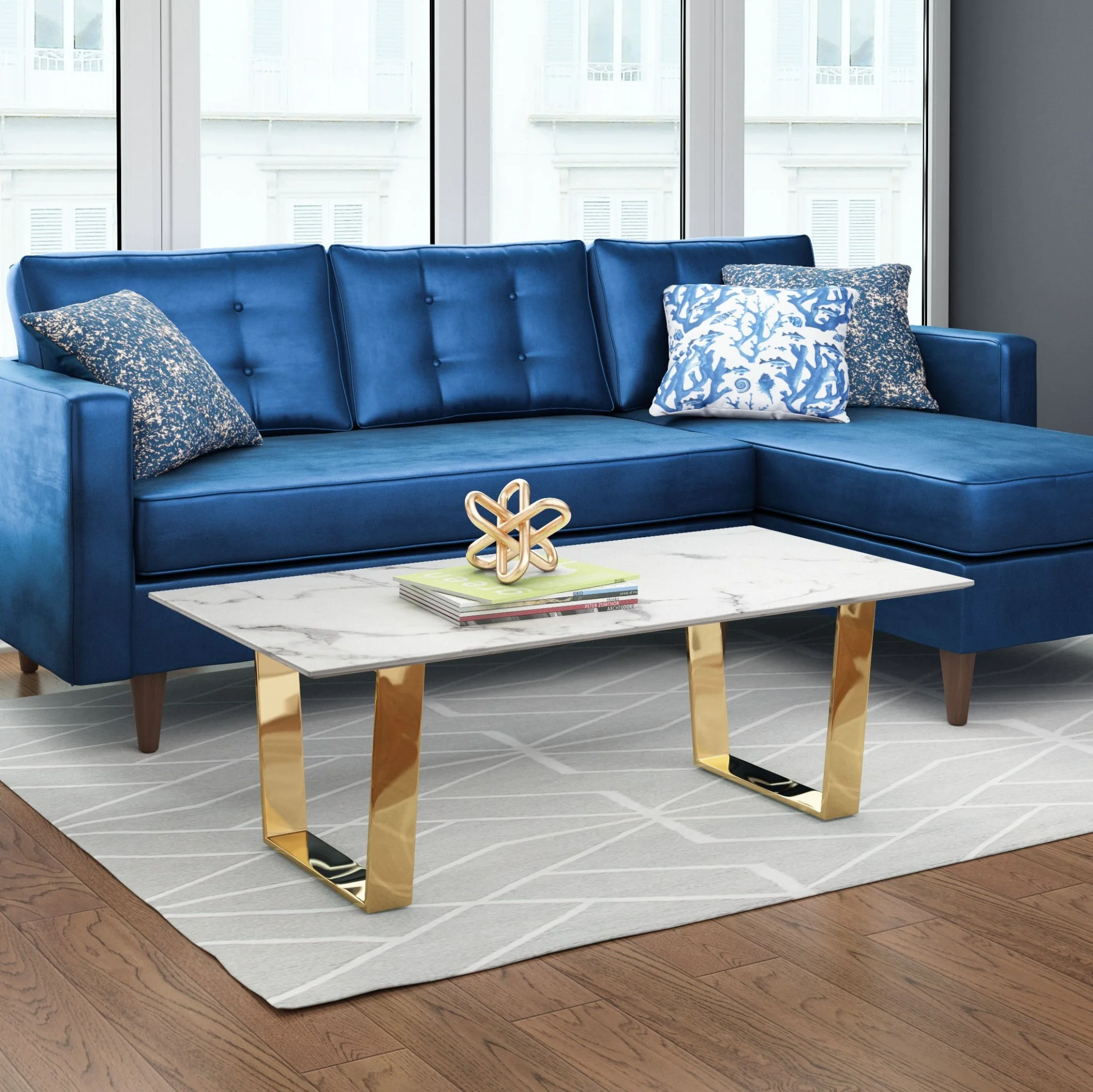Designer's Choice White Faux Marble and Gold Coffee Table By Homeroots - Image 7