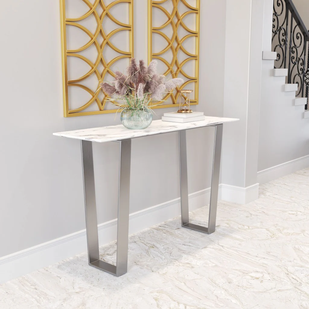Designer's Choice White Faux Marble and Steel Console Table By Homeroots - Image 4