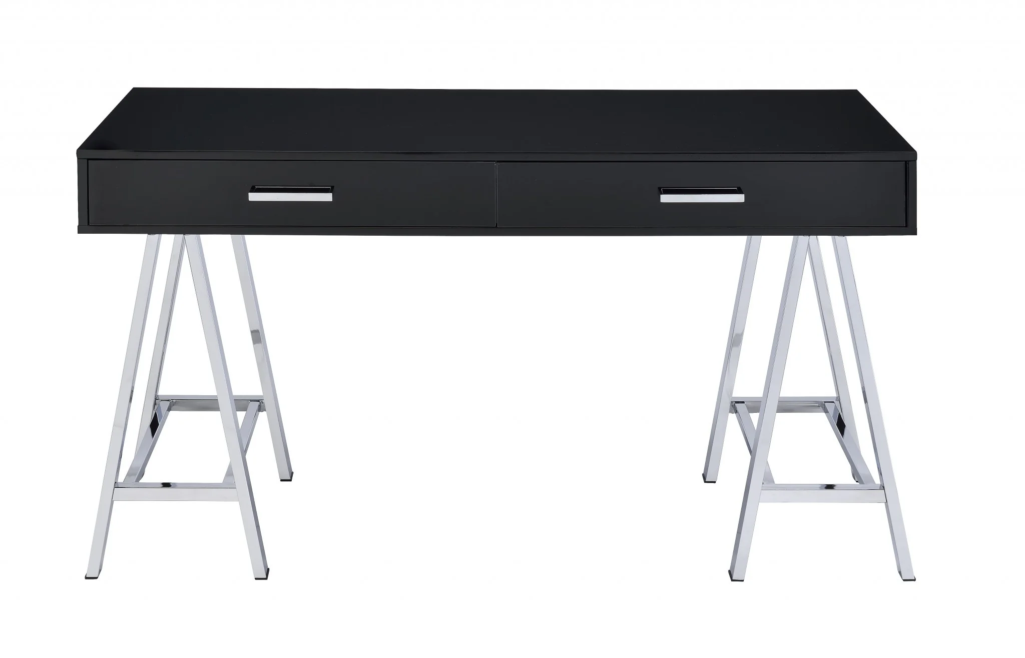 Desk In Black & Chrome - Glossy Polyester Particl Black & Chrome By Homeroots - Image 2