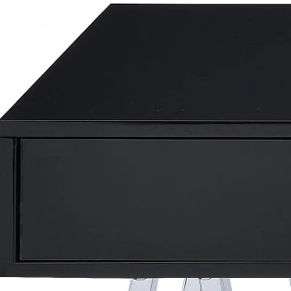 Desk In Black & Chrome - Glossy Polyester Particl Black & Chrome By Homeroots - Image 3