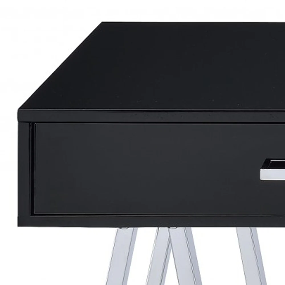 Desk In Black & Chrome - Glossy Polyester Particl Black & Chrome By Homeroots - Image 4