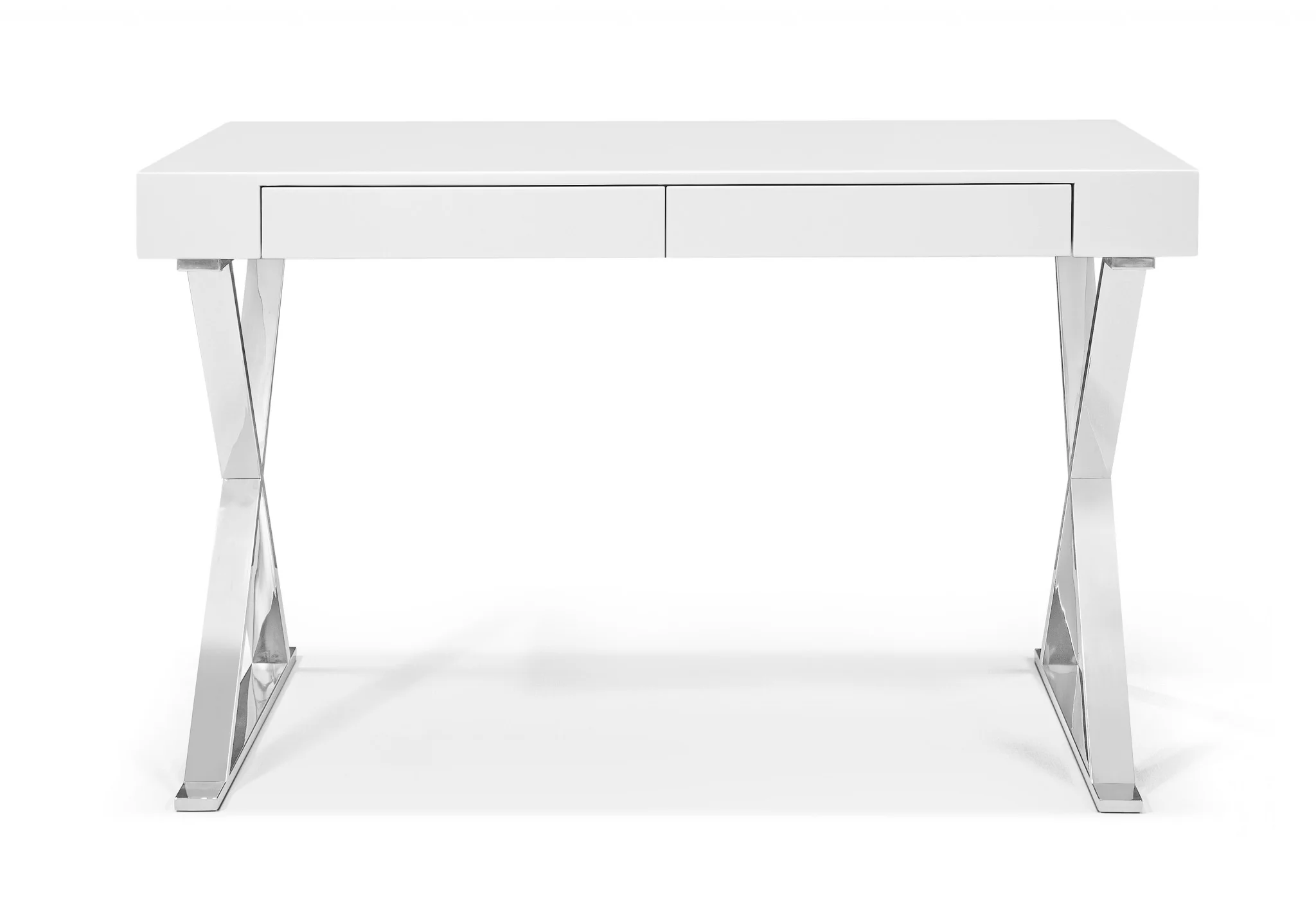 Desk Large High Gloss White Two Drawers Stainless Steel Base By Homeroots - Image 2