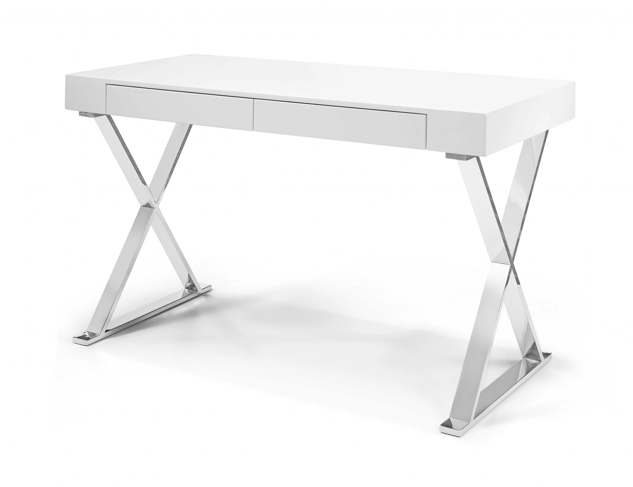 Desk Large High Gloss White Two Drawers Stainless Steel Base By Homeroots - Image 3