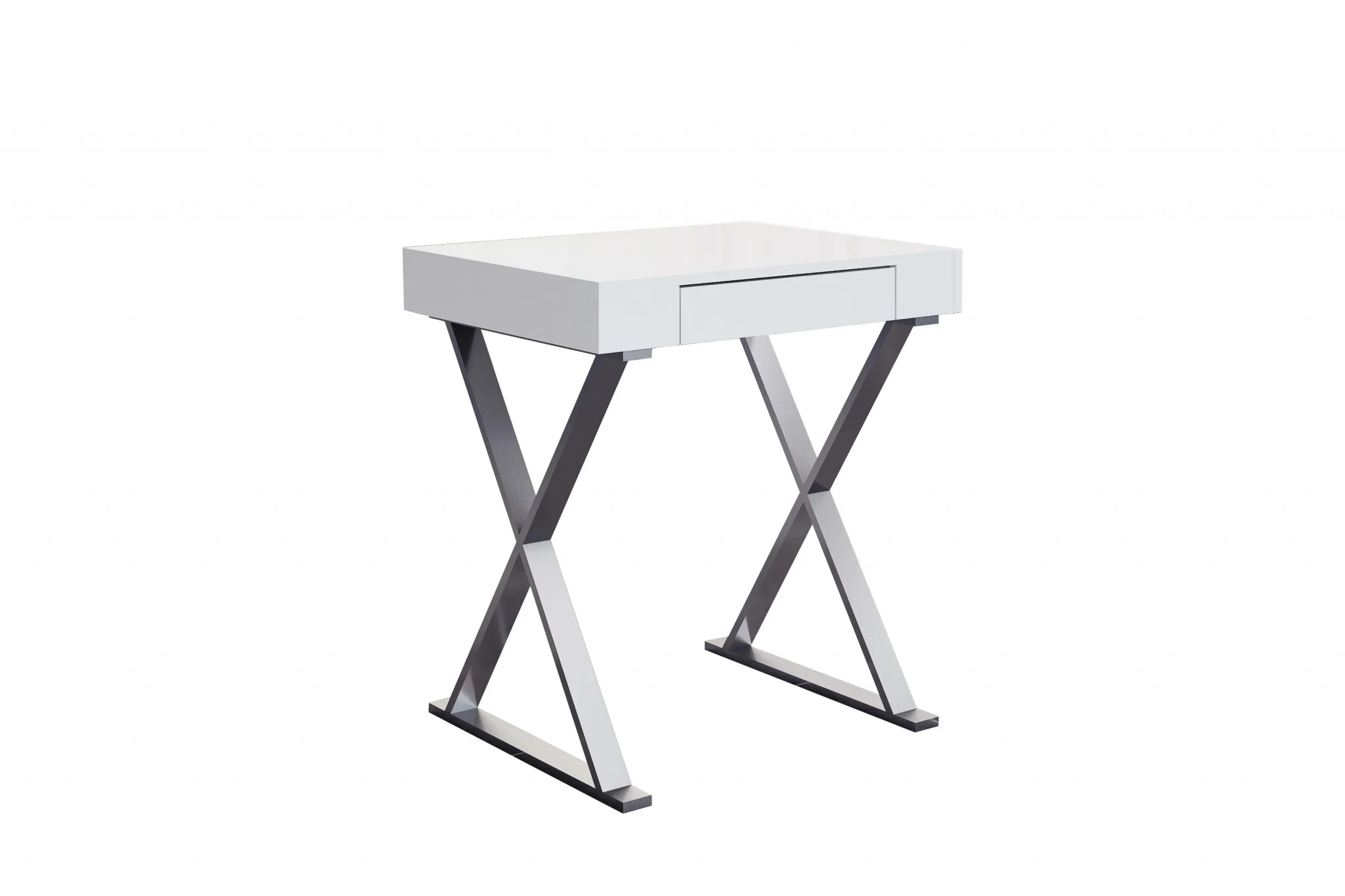 Desk Small High Gloss White One Drawer Stainless Steel Base By Homeroots - Image 2