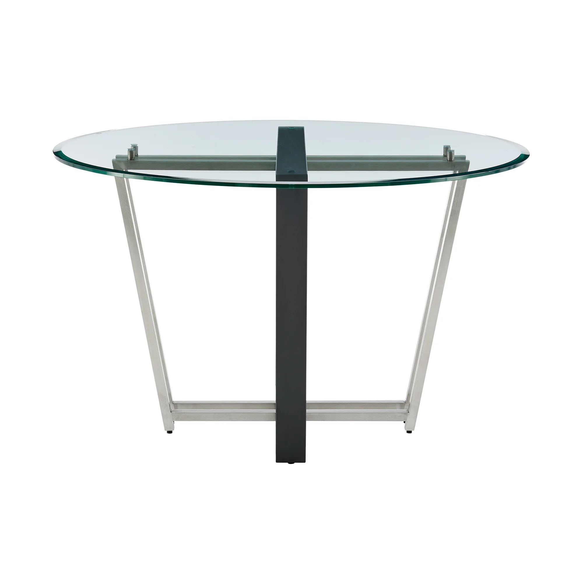 Devi 48" Round Dining Table in Gold Stainless Steel and Black Iron Base with Glass Tabletop  By Armen Living - Image 13