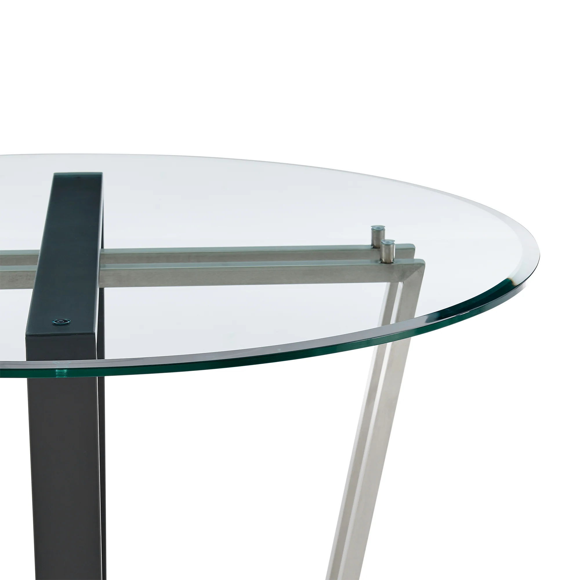 Devi 48" Round Dining Table in Gold Stainless Steel and Black Iron Base with Glass Tabletop  By Armen Living - Image 14