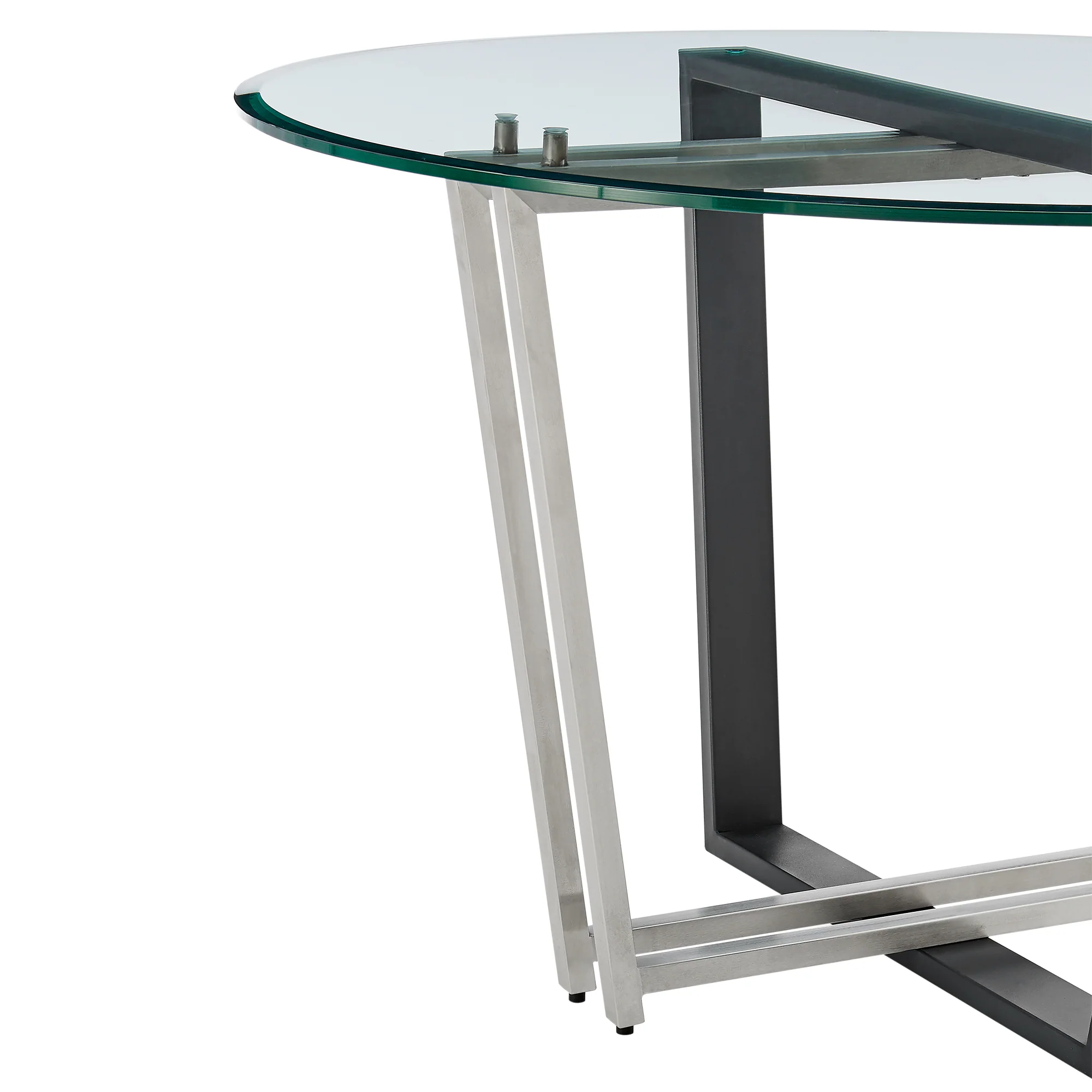 Devi 48" Round Dining Table in Gold Stainless Steel and Black Iron Base with Glass Tabletop  By Armen Living - Image 15