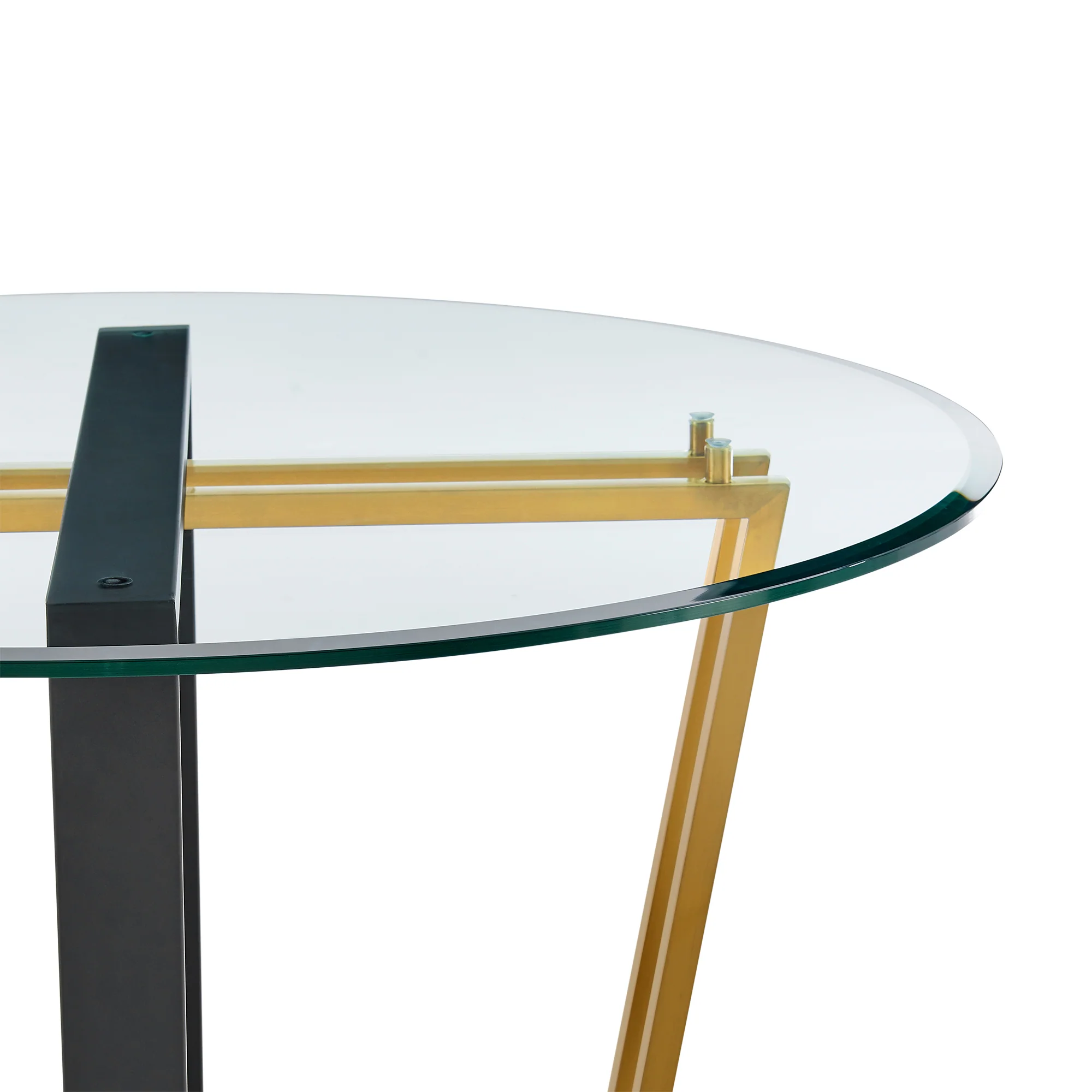 Devi 48" Round Dining Table in Gold Stainless Steel and Black Iron Base with Glass Tabletop  By Armen Living - Image 5