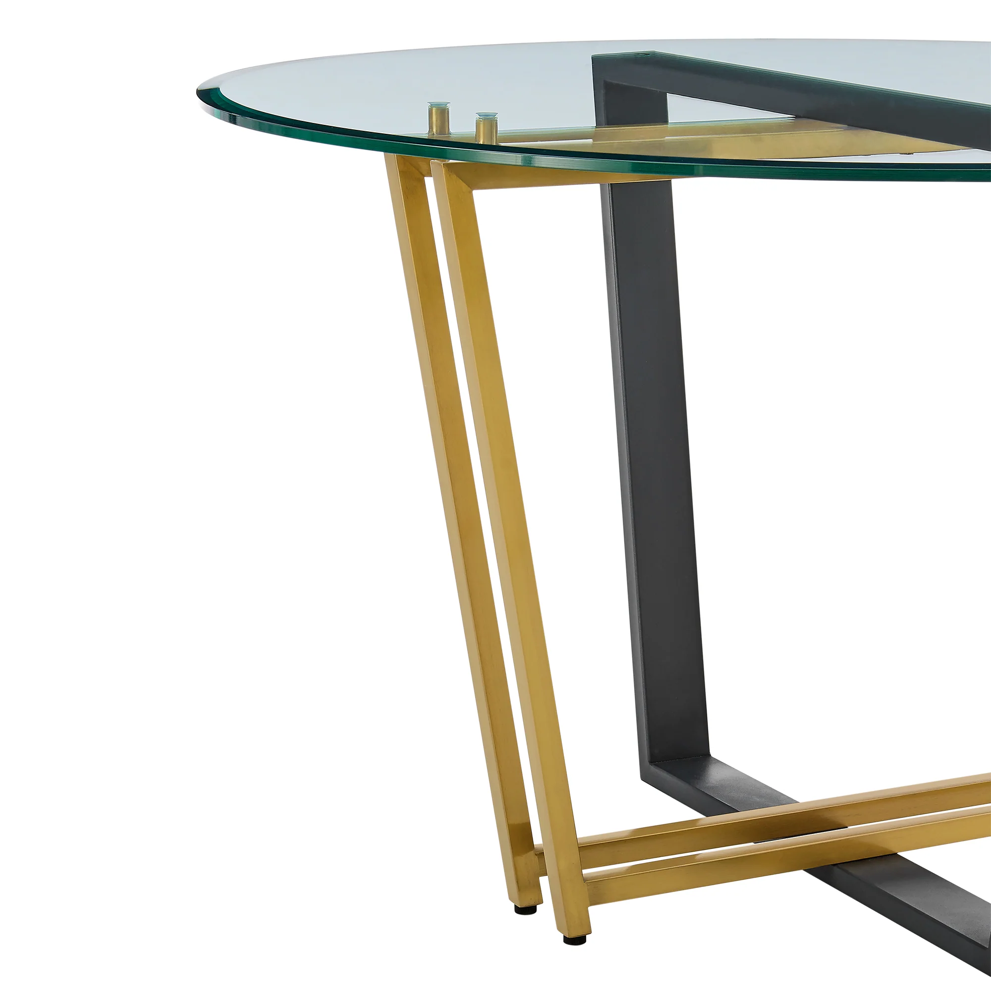 Devi 48" Round Dining Table in Gold Stainless Steel and Black Iron Base with Glass Tabletop  By Armen Living - Image 6