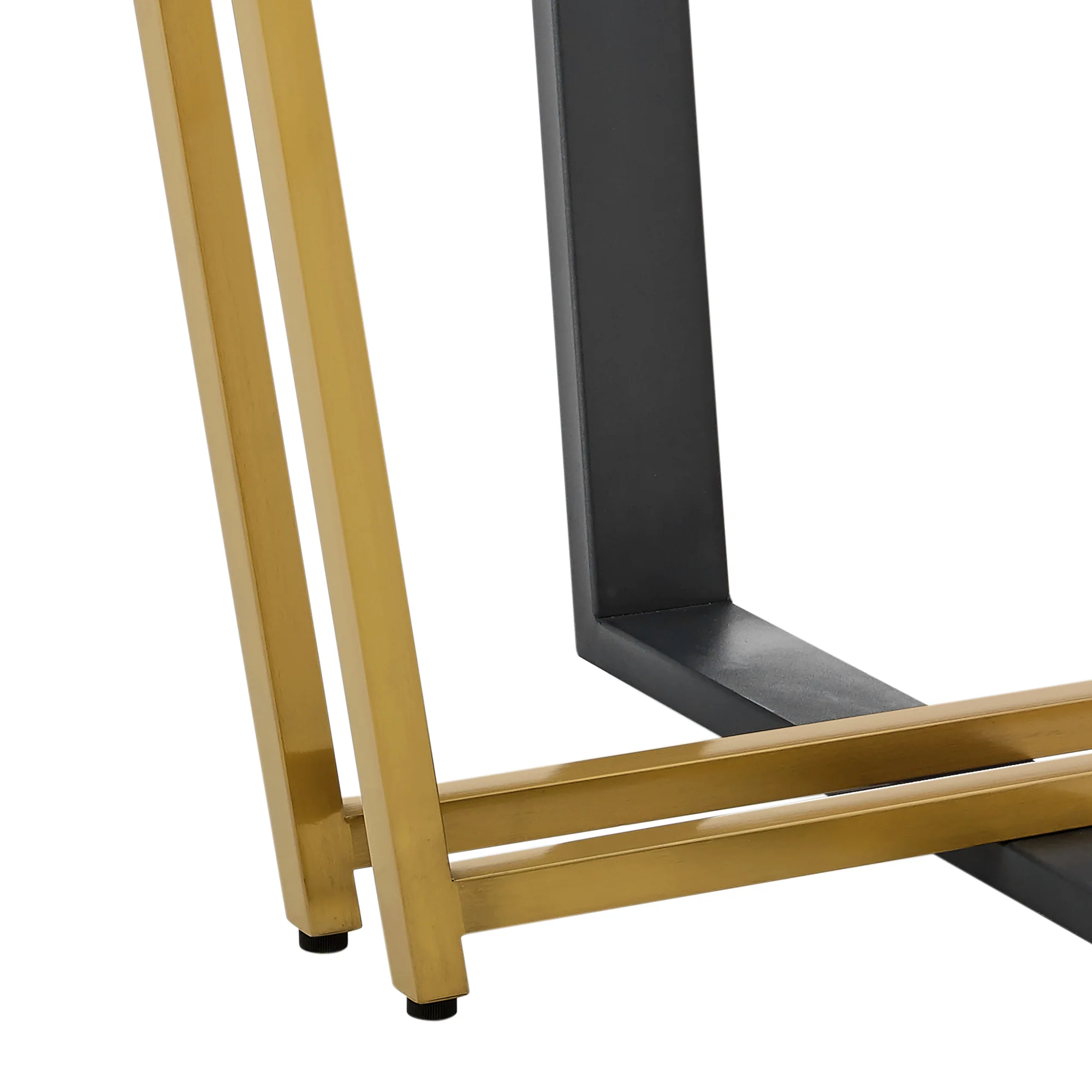 Devi 48" Round Dining Table in Gold Stainless Steel and Black Iron Base with Glass Tabletop  By Armen Living - Image 8