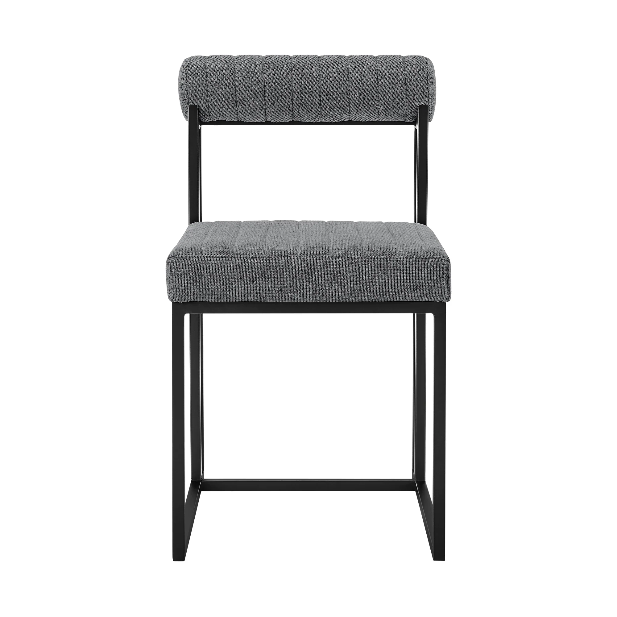 Devi Anastasia 5 Piece Round Glass Dining Table Set with Matte Black Iron and Anchor Gray Fabric By Armen Living - Image 4