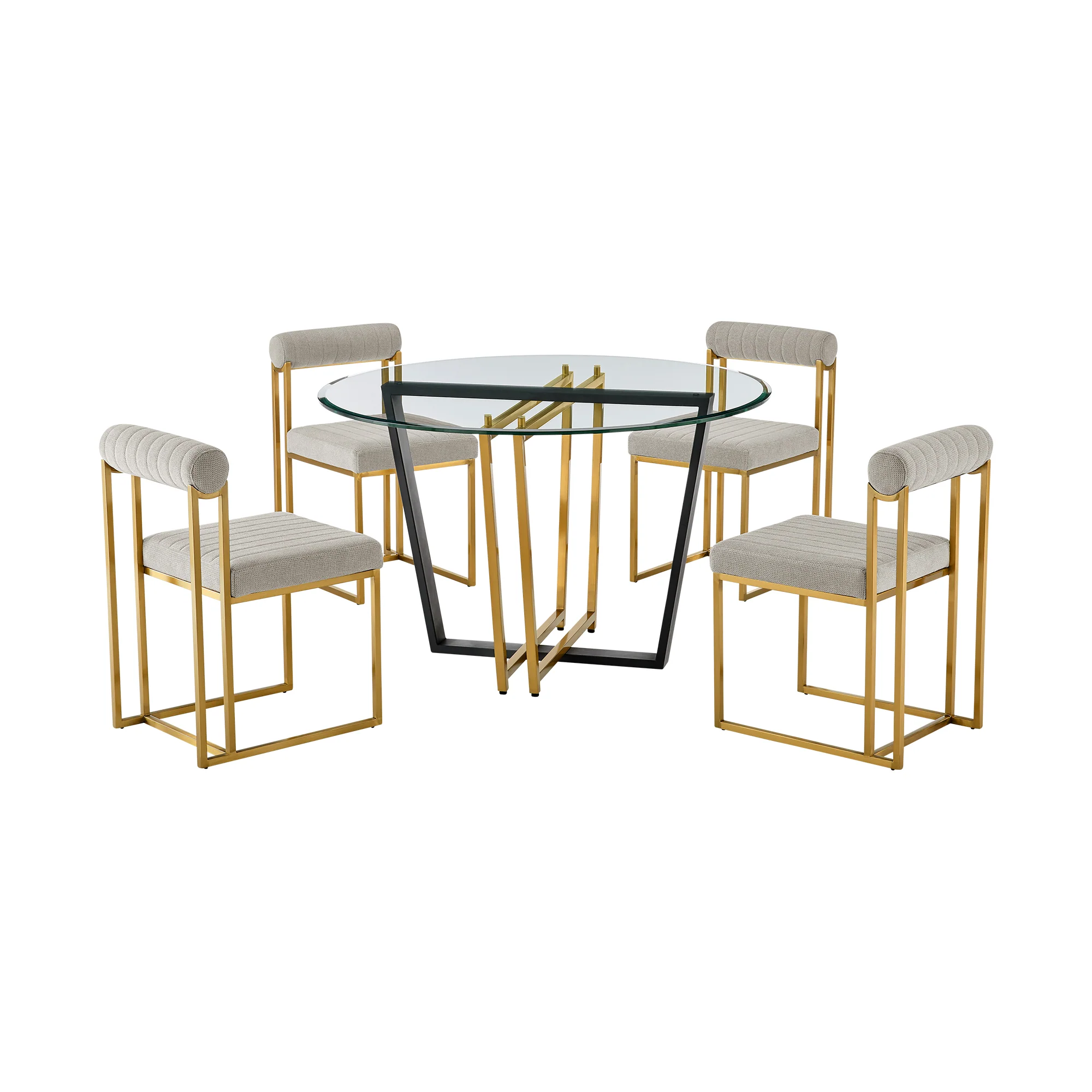 Devi Anastasia 5 Piece Round Glass Dining Table Set with Matte Black Iron and Anchor Gray Fabric By Armen Living - Image 62