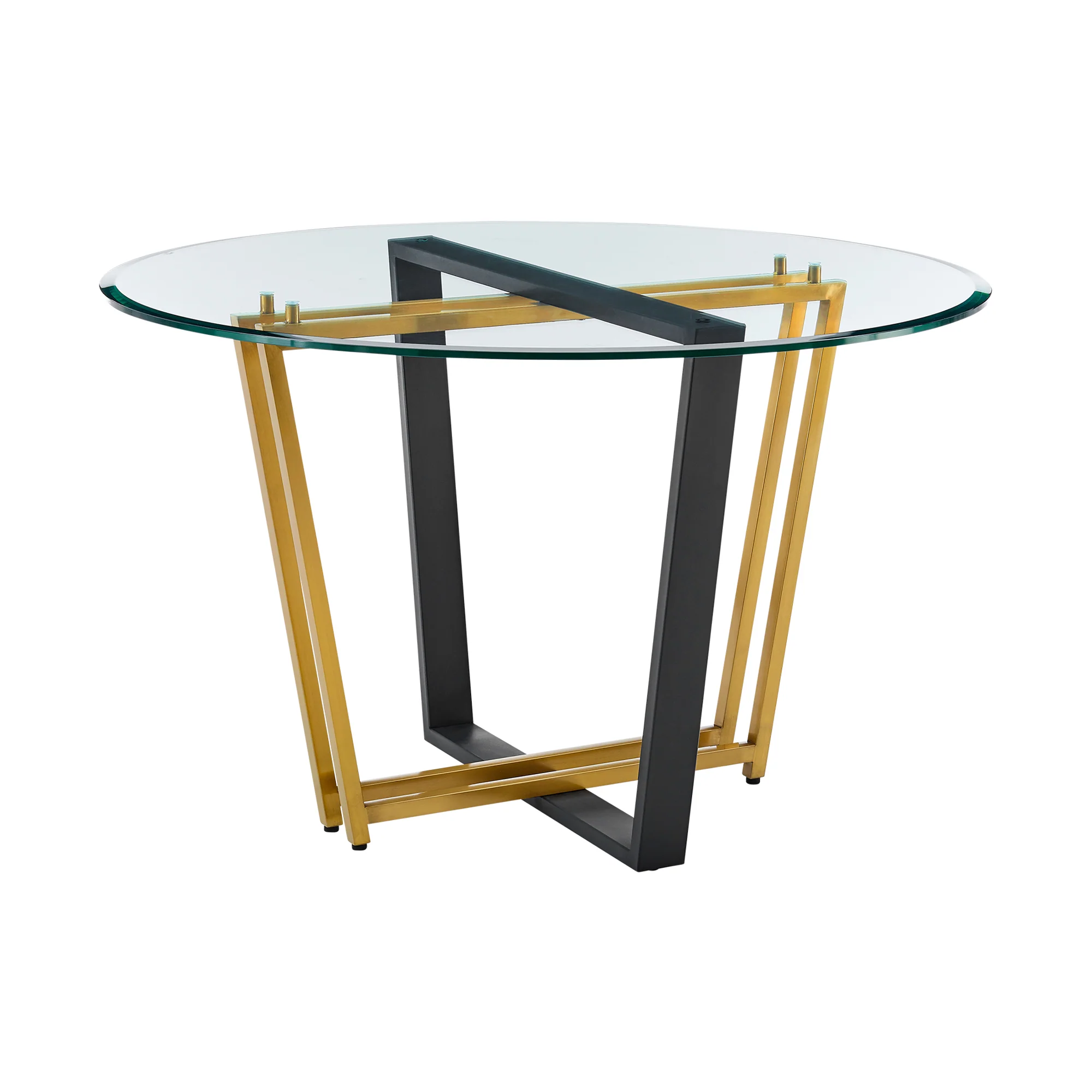Devi Anastasia 5 Piece Round Glass Dining Table Set with Matte Black Iron and Anchor Gray Fabric By Armen Living - Image 65