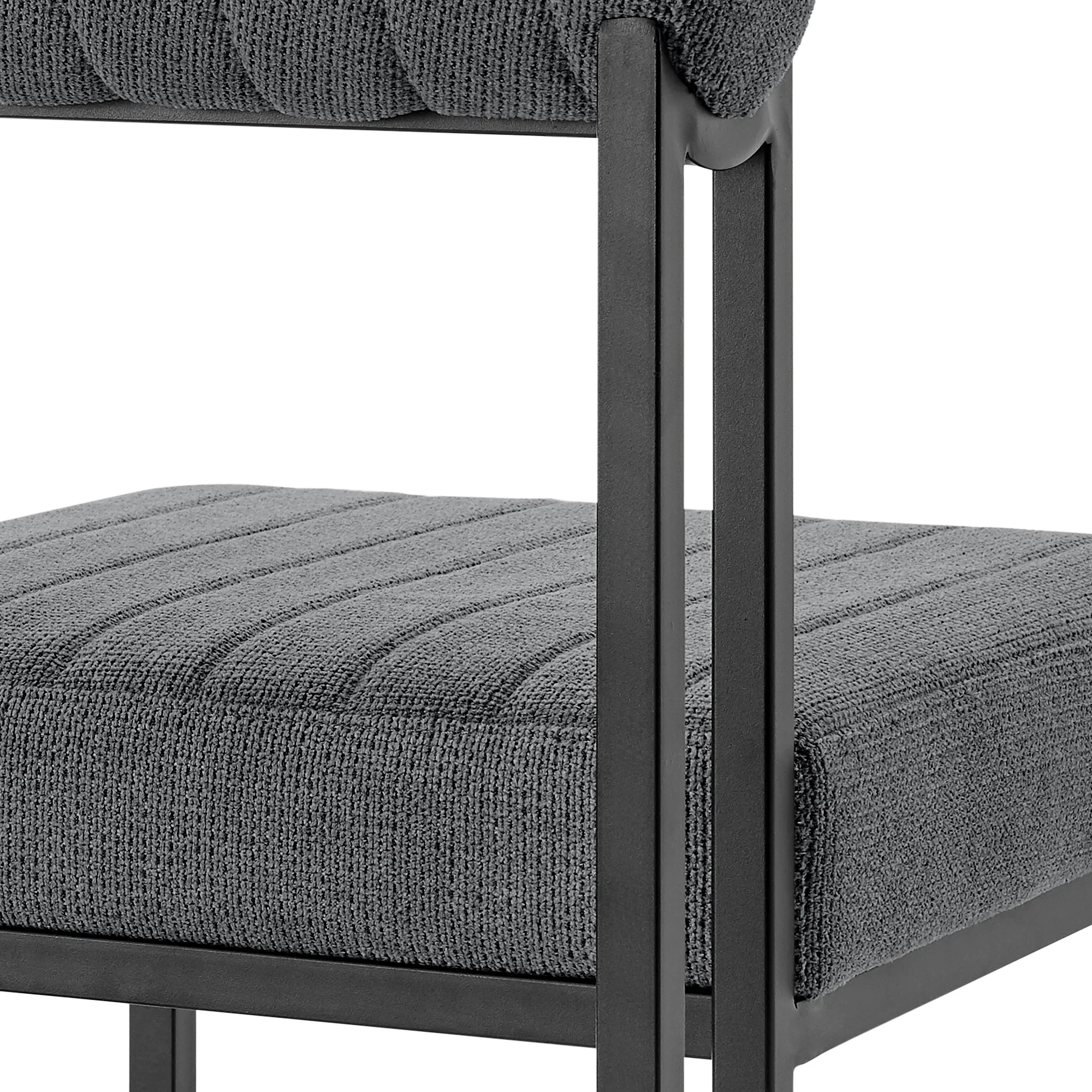 Devi Anastasia 5 Piece Round Glass Dining Table Set with Matte Black Iron and Anchor Gray Fabric By Armen Living - Image 7