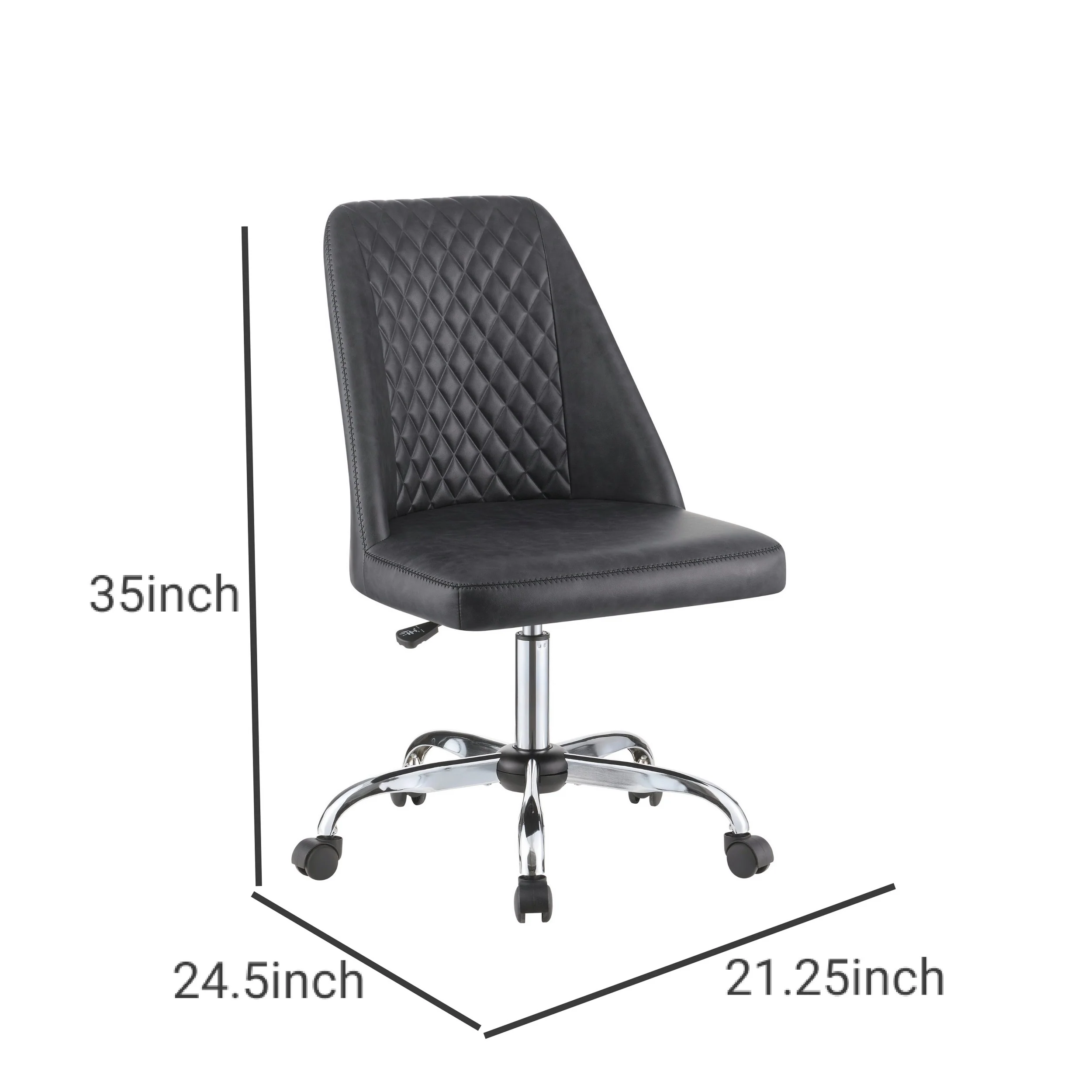 Diamond Pattern Stitched Leatherette Office Chair With Star Base Gray By Benzara - Image 3