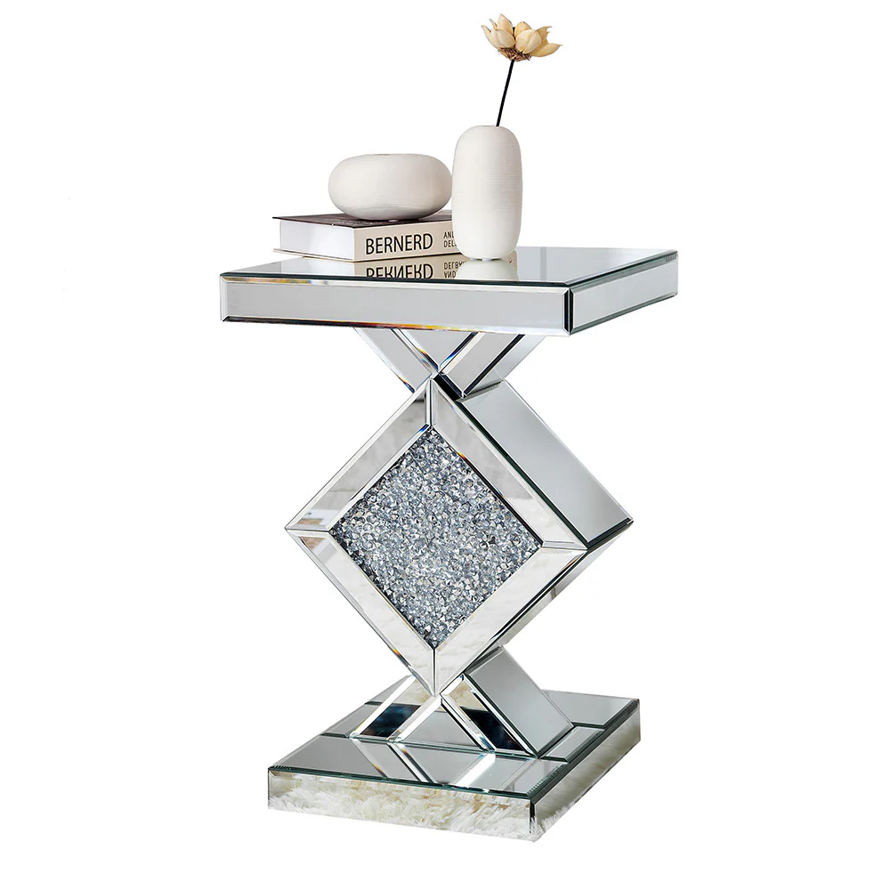 Diamond Silver Mirrored Side Table By Homeroots - Image 2