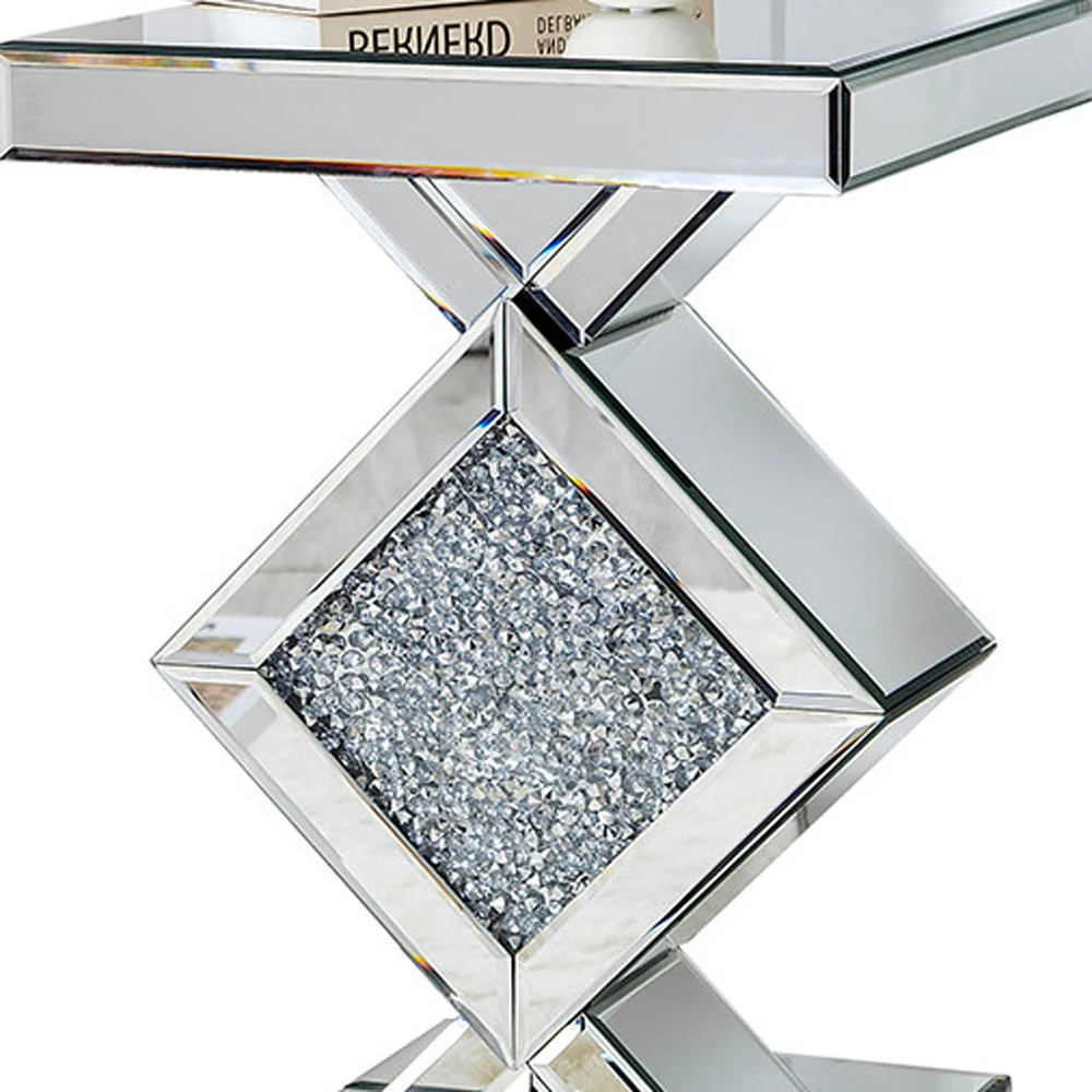 Diamond Silver Mirrored Side Table By Homeroots - Image 3