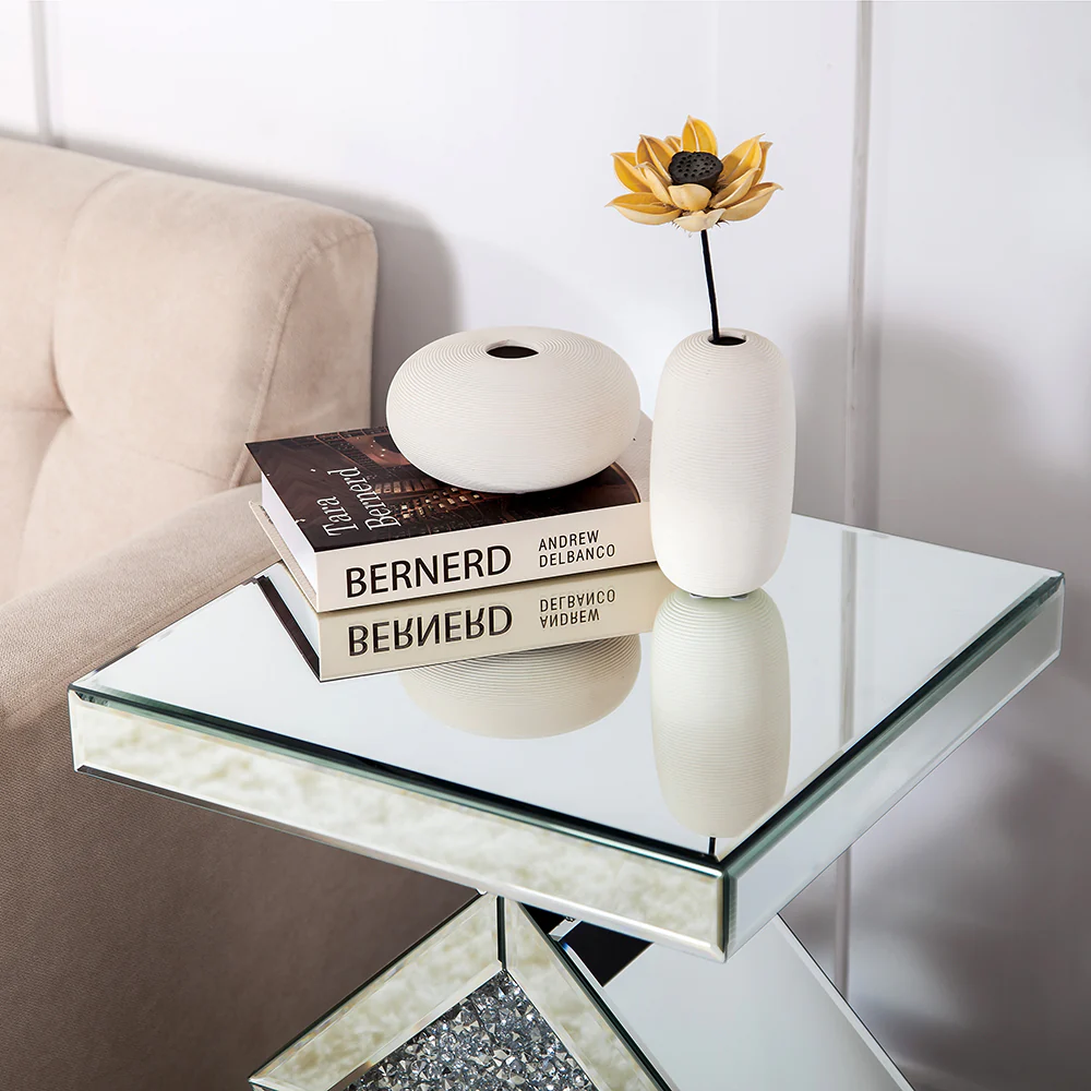 Diamond Silver Mirrored Side Table By Homeroots - Image 5