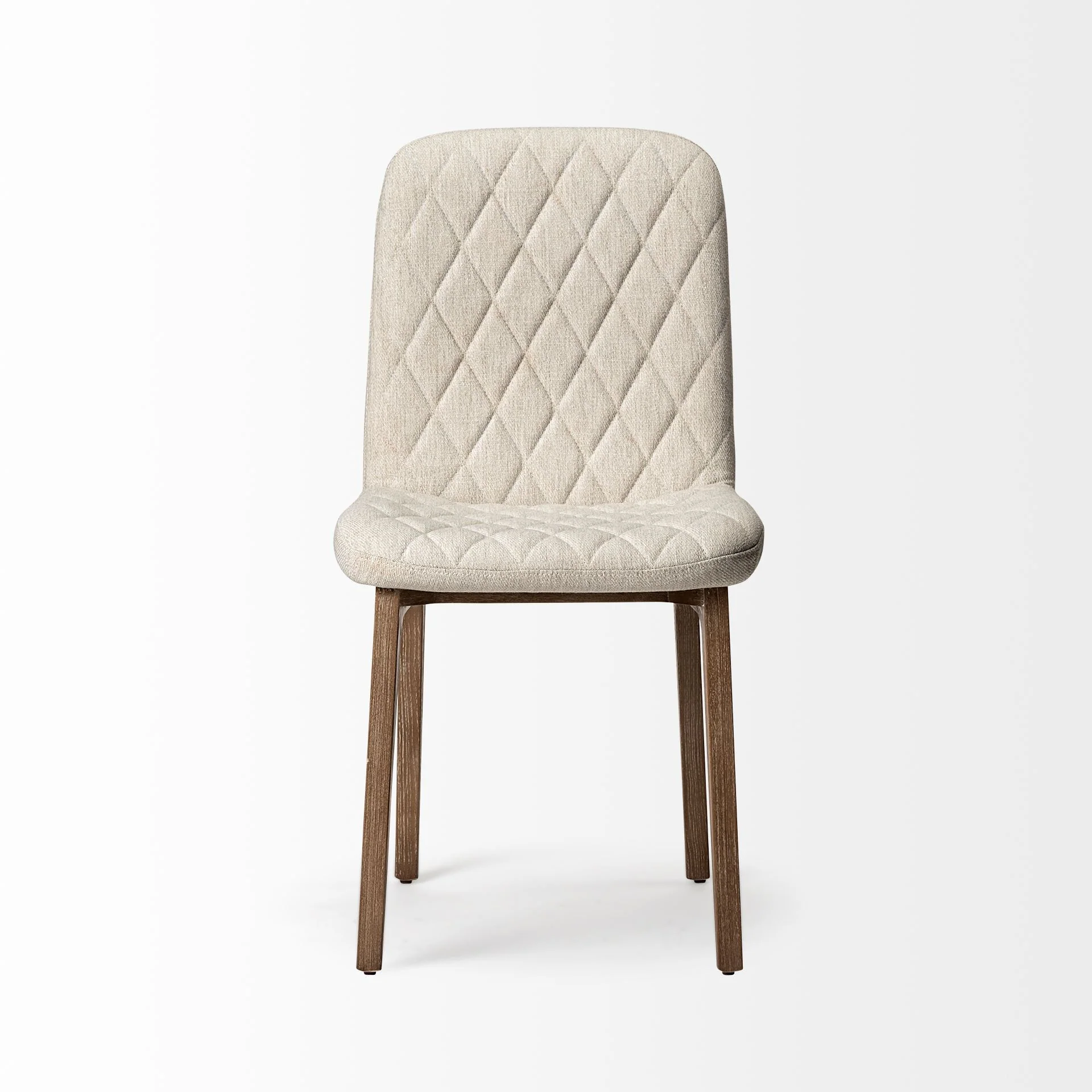 Diamond Tuffed Cream Fabric Wrap With Brown Wood Base Dining Chair By Homeroots - Image 2