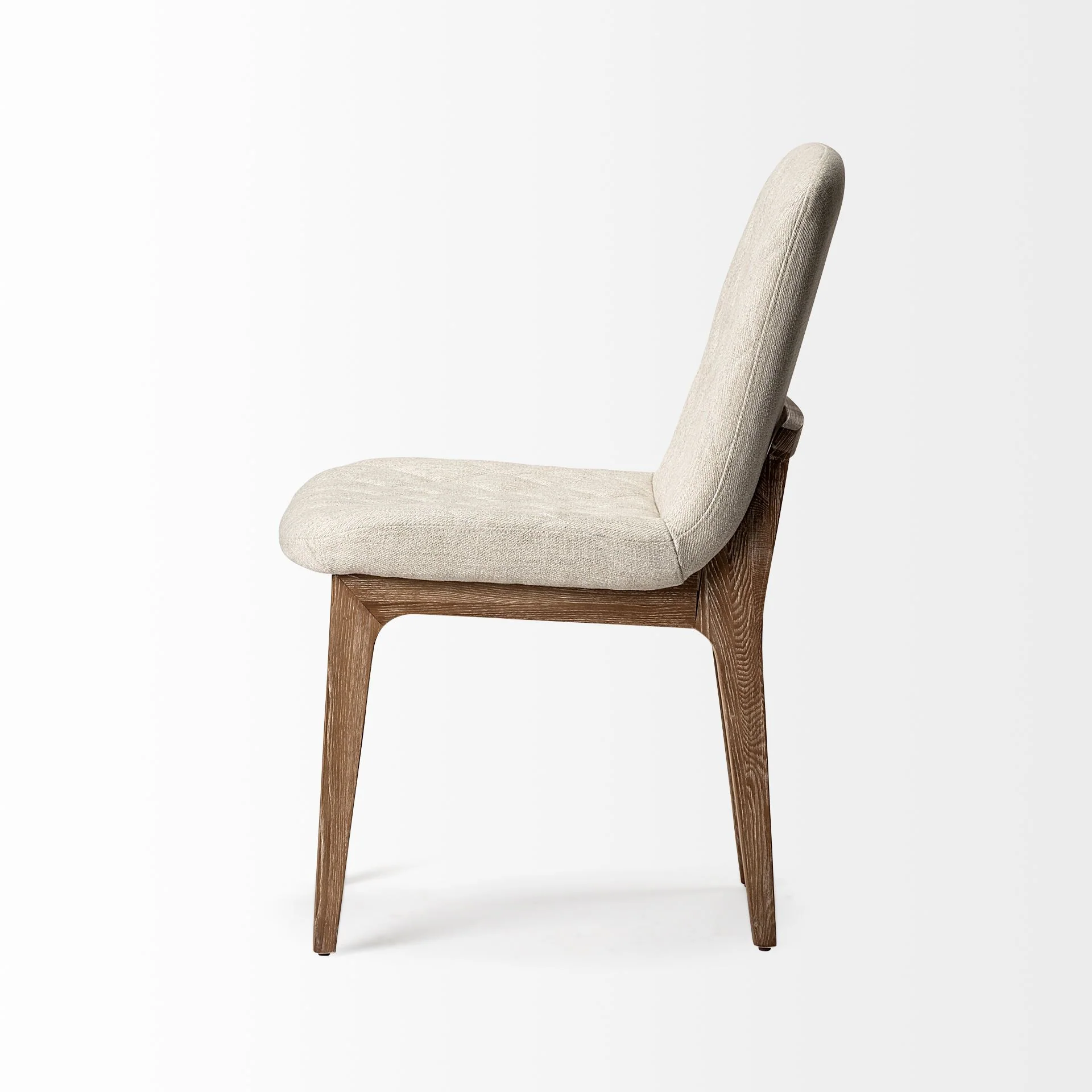 Diamond Tuffed Cream Fabric Wrap With Brown Wood Base Dining Chair By Homeroots - Image 3