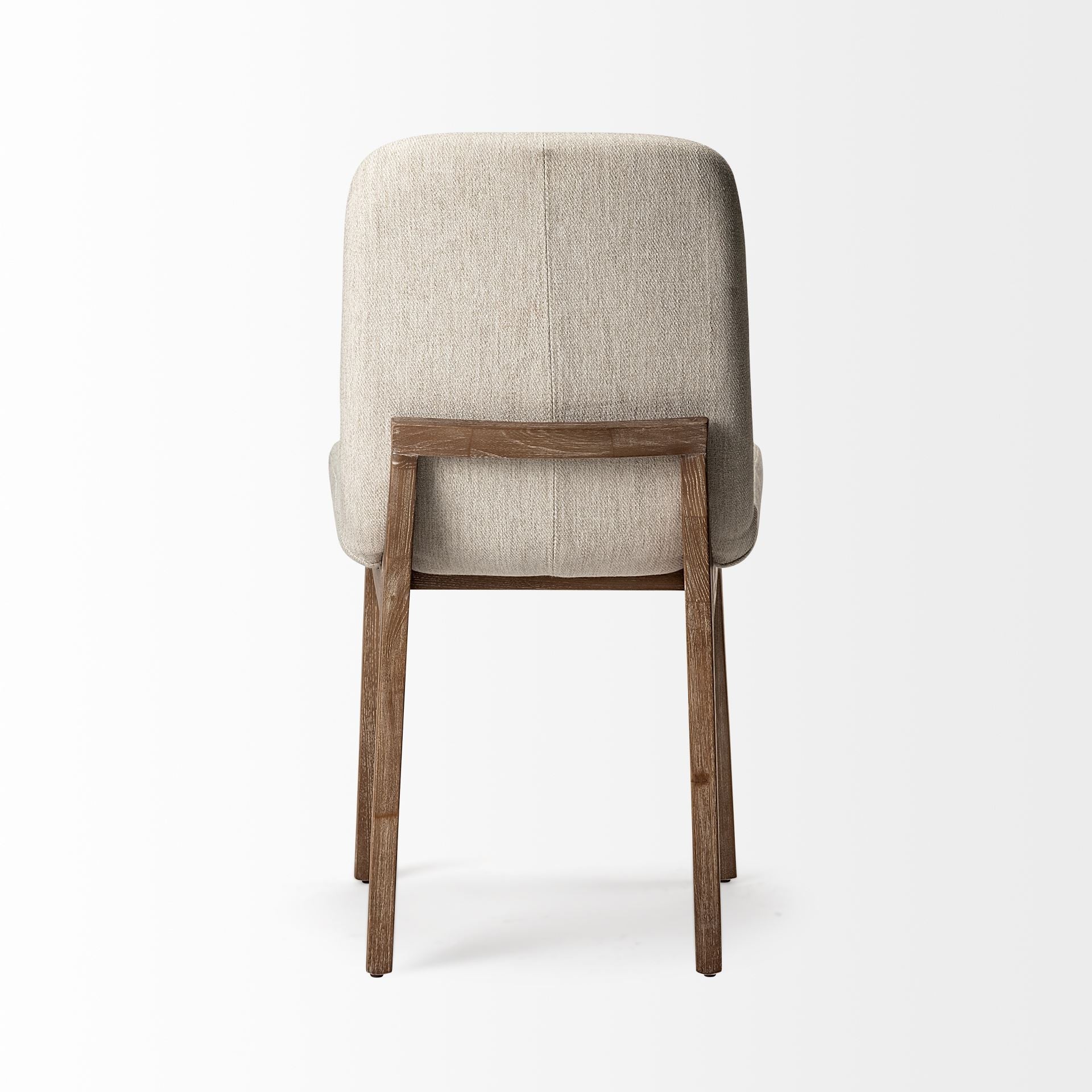 Diamond Tuffed Cream Fabric Wrap With Brown Wood Base Dining Chair By Homeroots - Image 4
