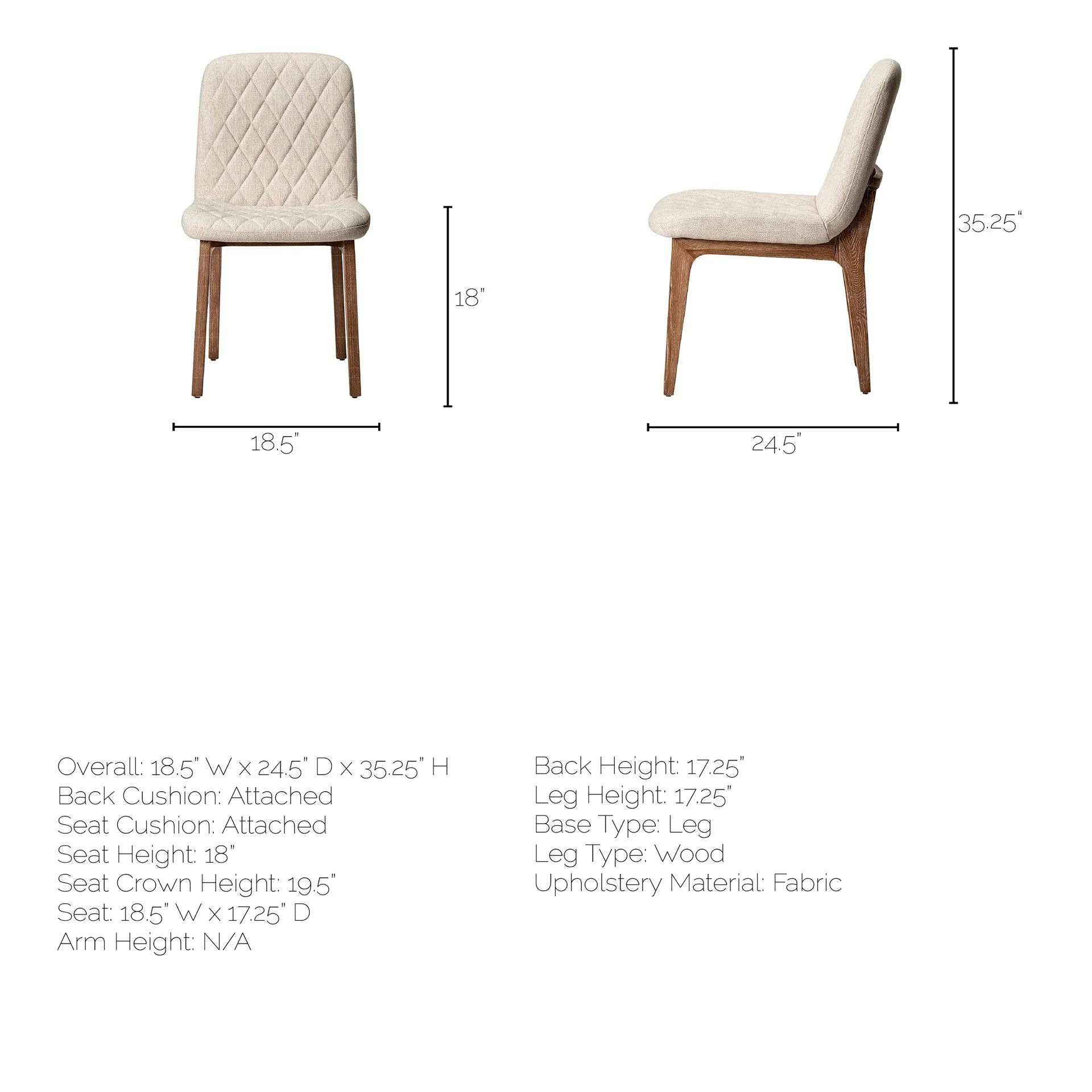Diamond Tuffed Cream Fabric Wrap With Brown Wood Base Dining Chair By Homeroots - Image 7