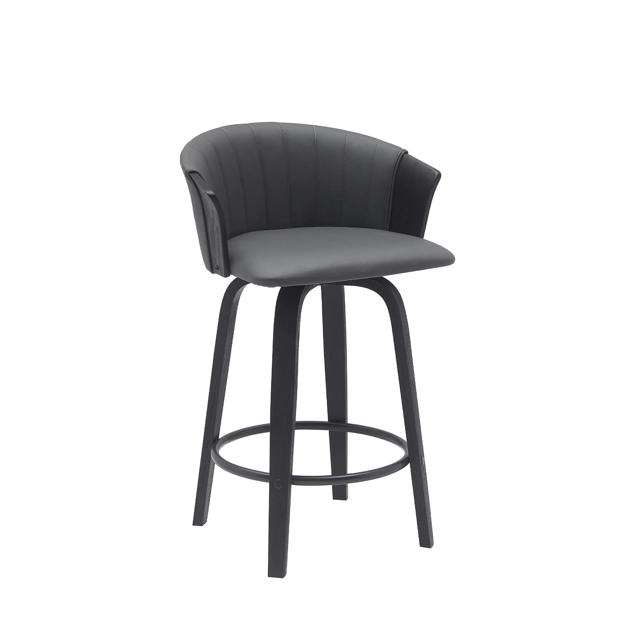 Diana 26" Swivel Black Wood Counter Stool in Gray Faux Leather By Armen Living - Image 2