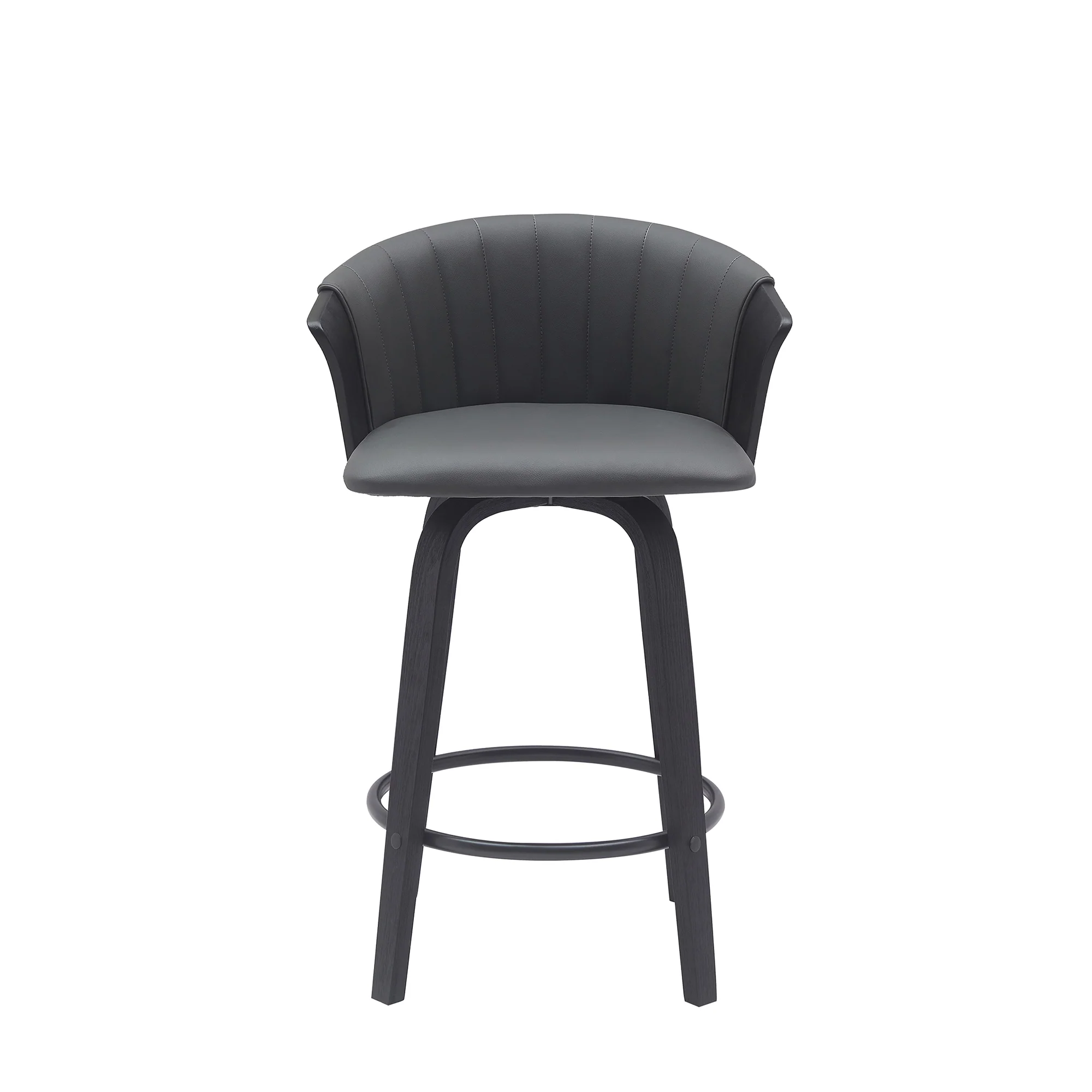 Diana 26" Swivel Black Wood Counter Stool in Gray Faux Leather By Armen Living - Image 3