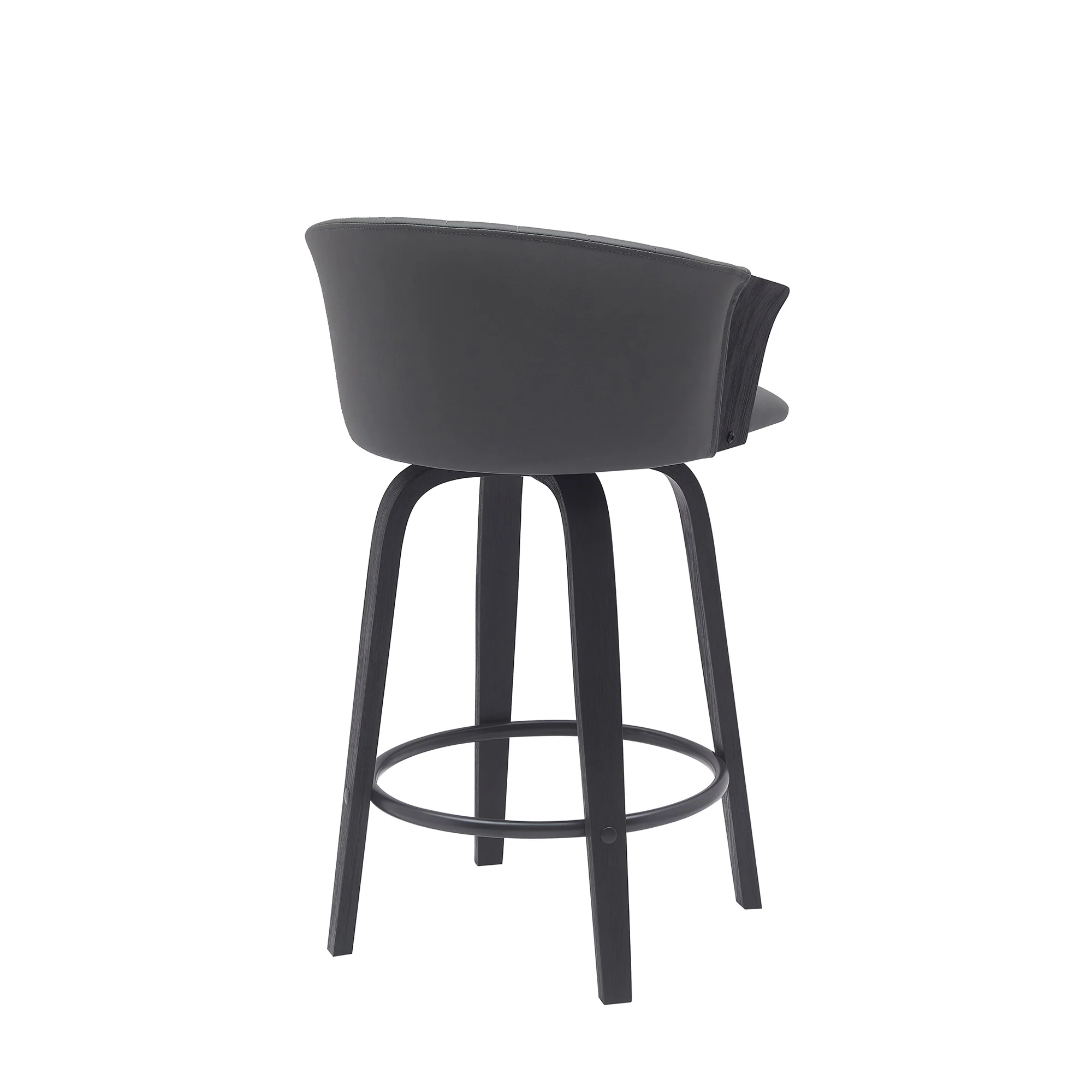 Diana 26" Swivel Black Wood Counter Stool in Gray Faux Leather By Armen Living - Image 4