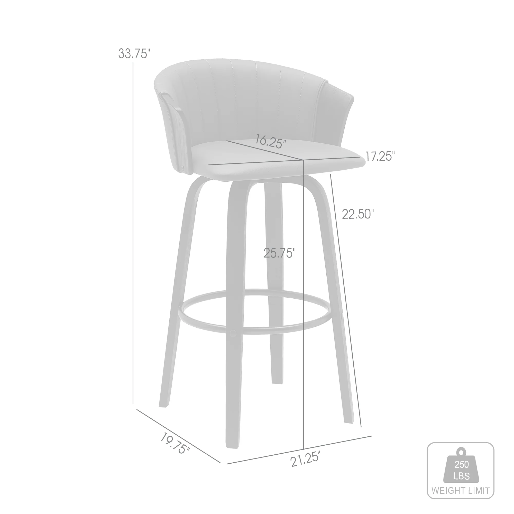 Diana 26" Swivel Black Wood Counter Stool in Gray Faux Leather By Armen Living - Image 7