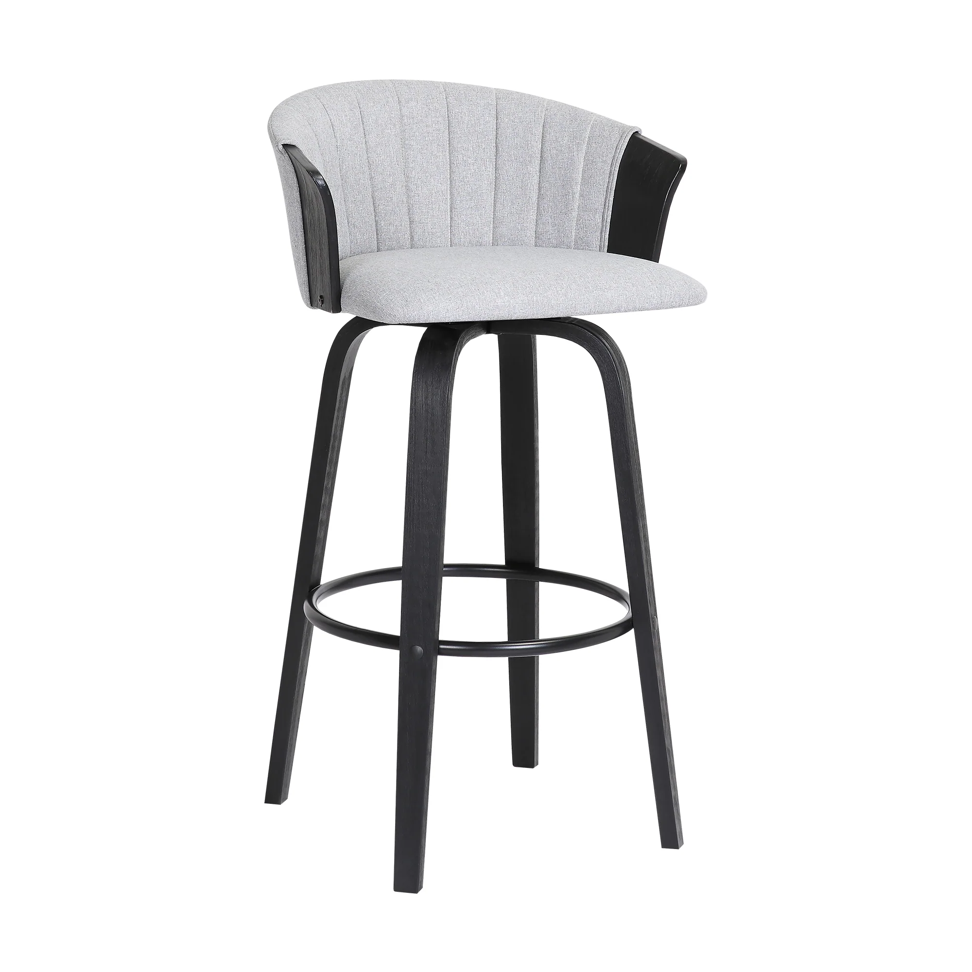 Diana 26" Swivel Black Wood Counter Stool in Light Grey Fabric By Armen Living - Image 2