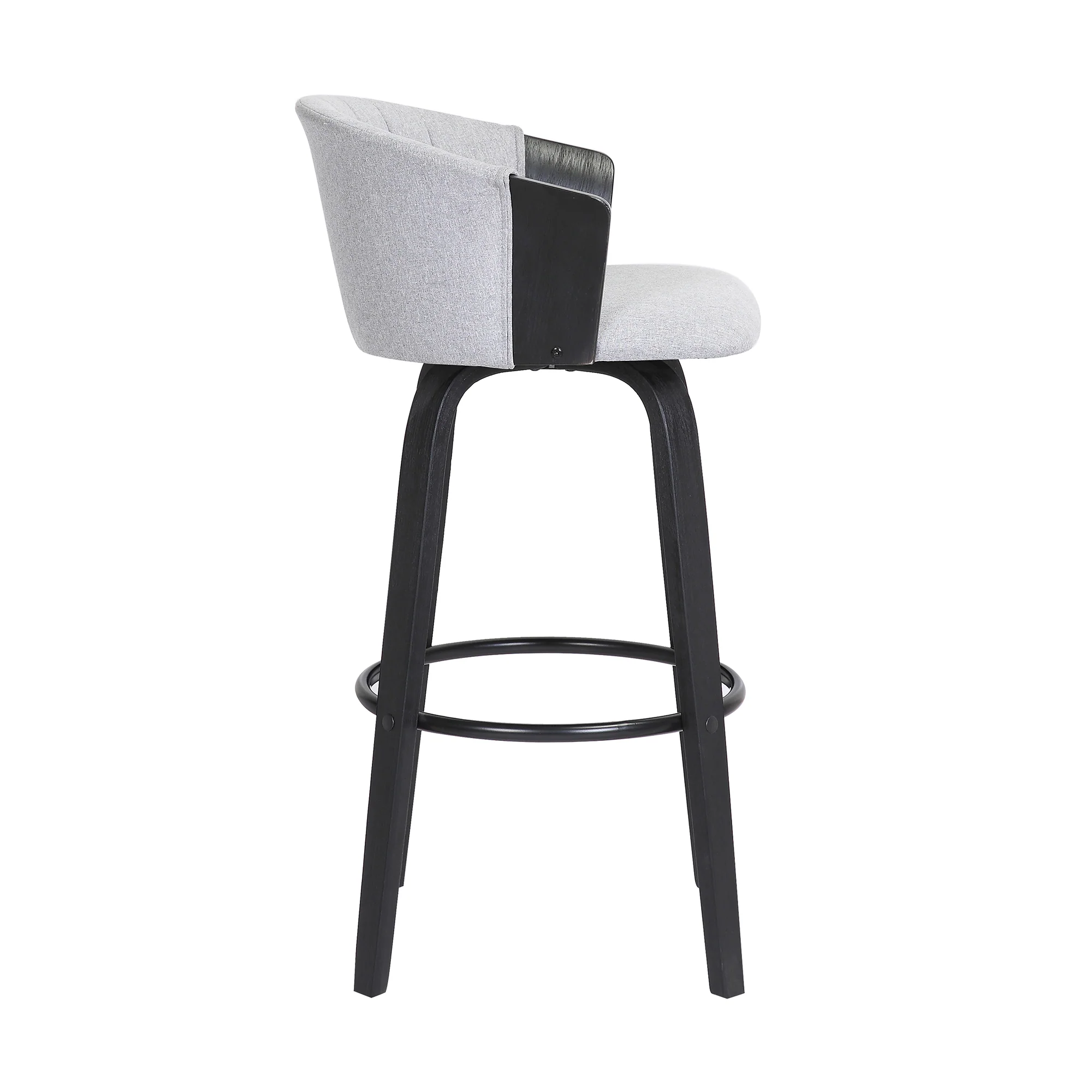 Diana 26" Swivel Black Wood Counter Stool in Light Grey Fabric By Armen Living - Image 4