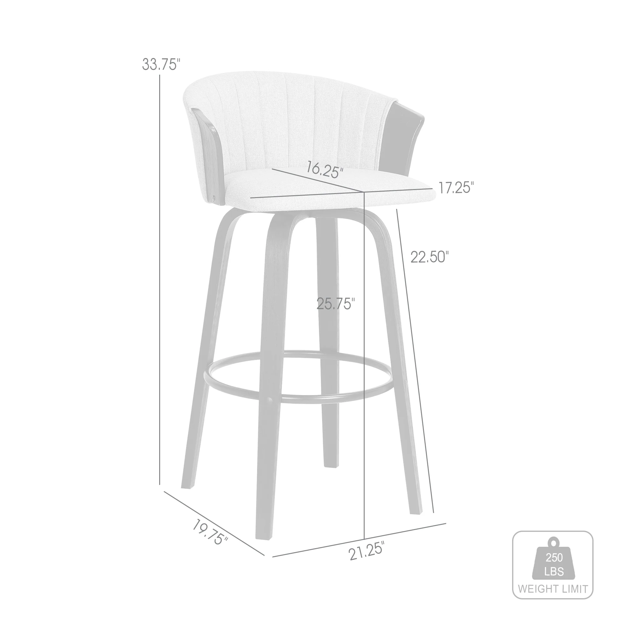 Diana 26" Swivel Black Wood Counter Stool in Light Grey Fabric By Armen Living - Image 9