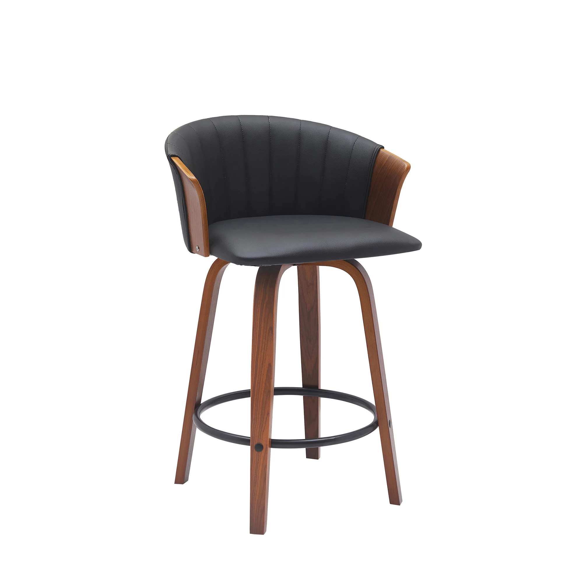 Diana 26" Swivel Walnut Wood Counter Stool in Black Faux Leather By Armen Living - Image 2