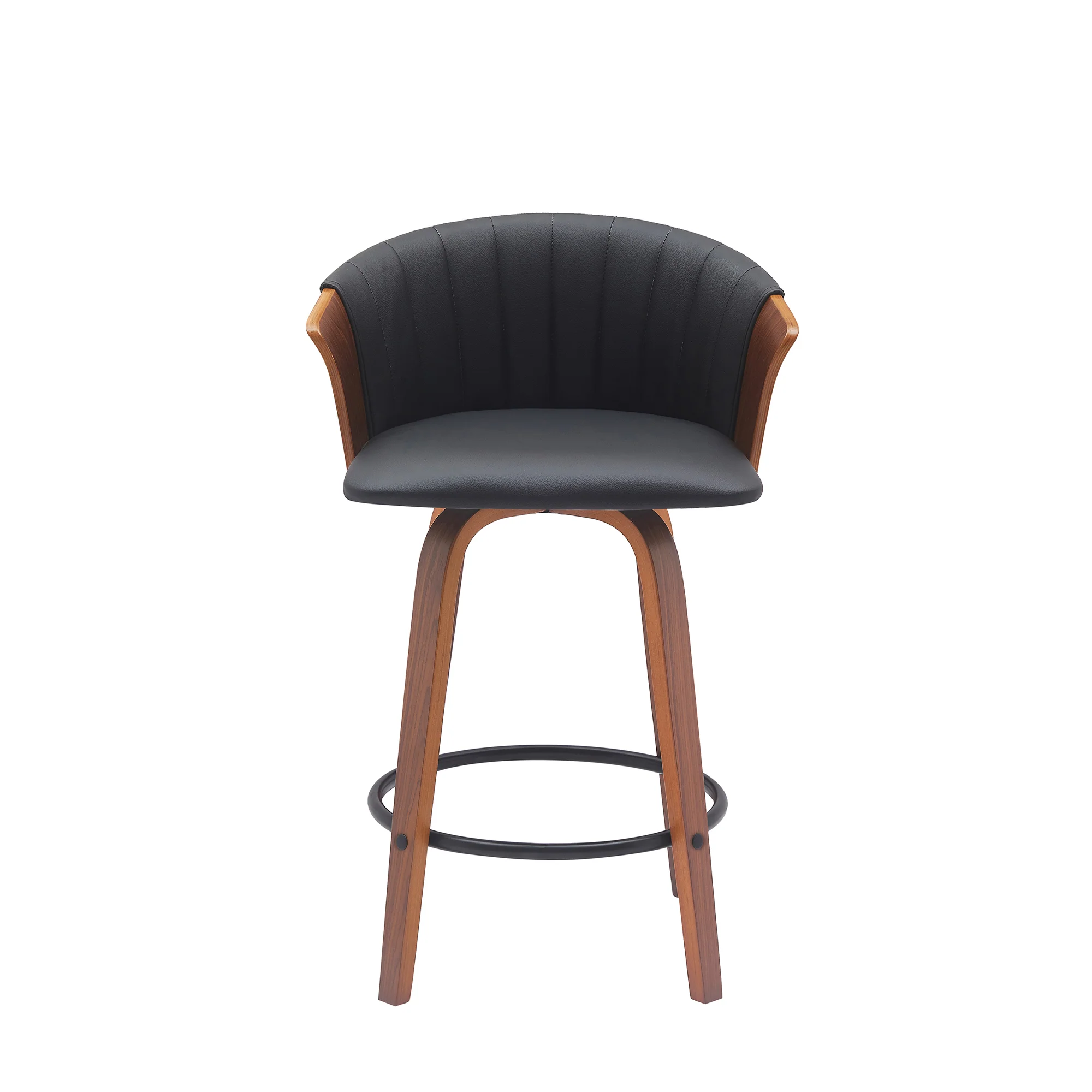 Diana 26" Swivel Walnut Wood Counter Stool in Black Faux Leather By Armen Living - Image 3