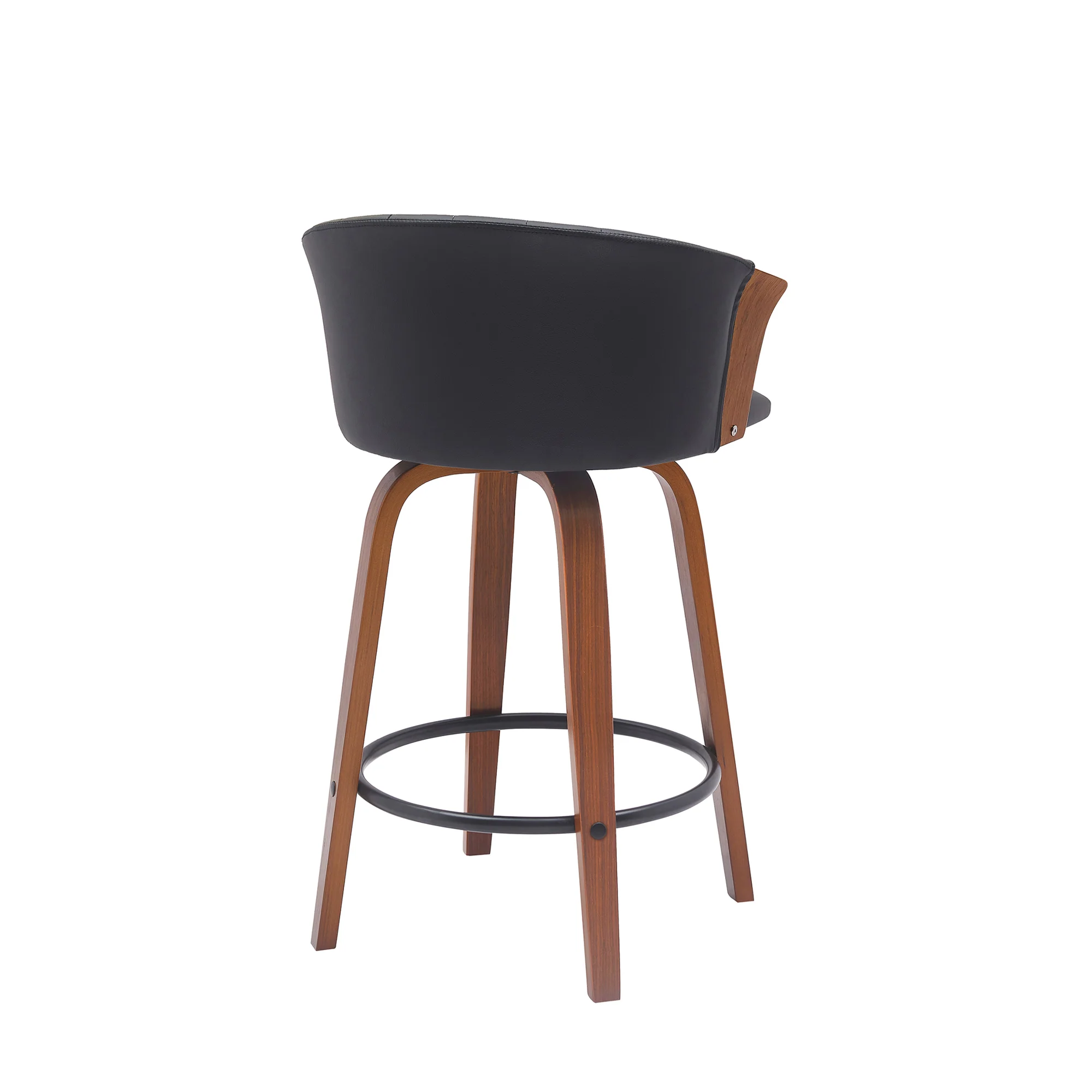 Diana 26" Swivel Walnut Wood Counter Stool in Black Faux Leather By Armen Living - Image 4