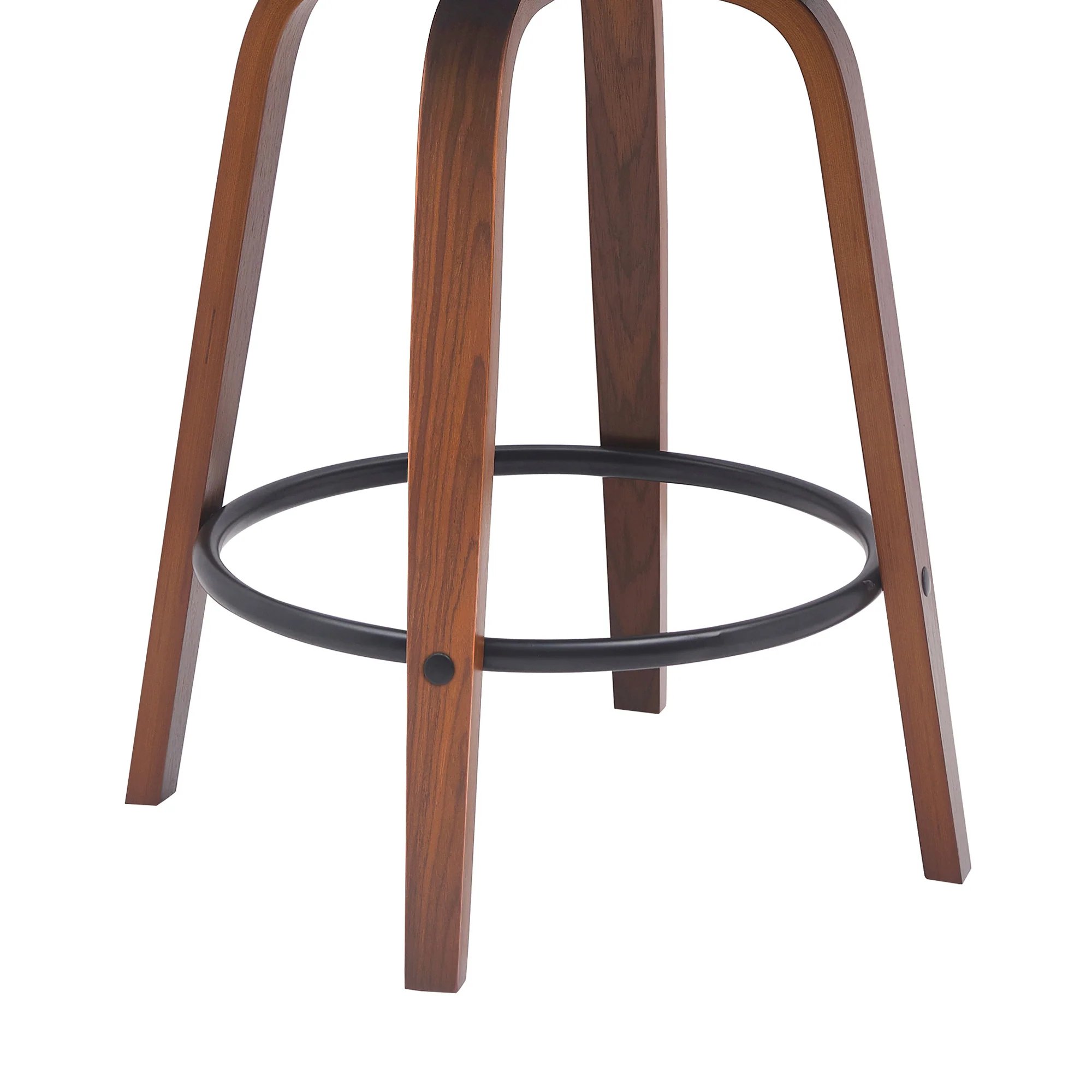 Diana 26" Swivel Walnut Wood Counter Stool in Black Faux Leather By Armen Living - Image 8