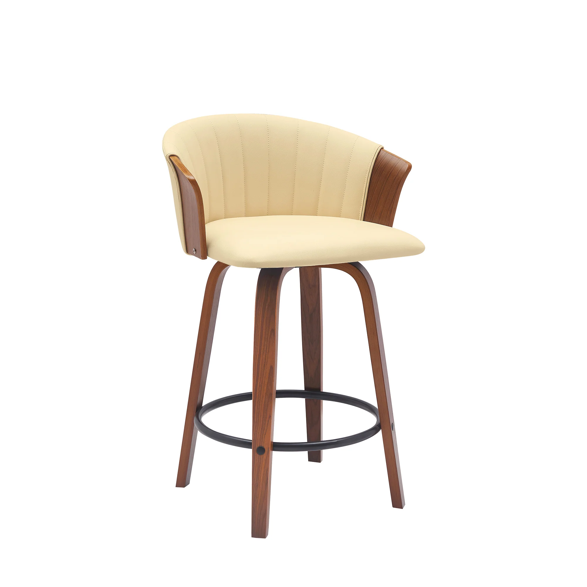 Diana 26" Swivel Walnut Wood Counter Stool in Cream Faux Leather By Armen Living - Image 2