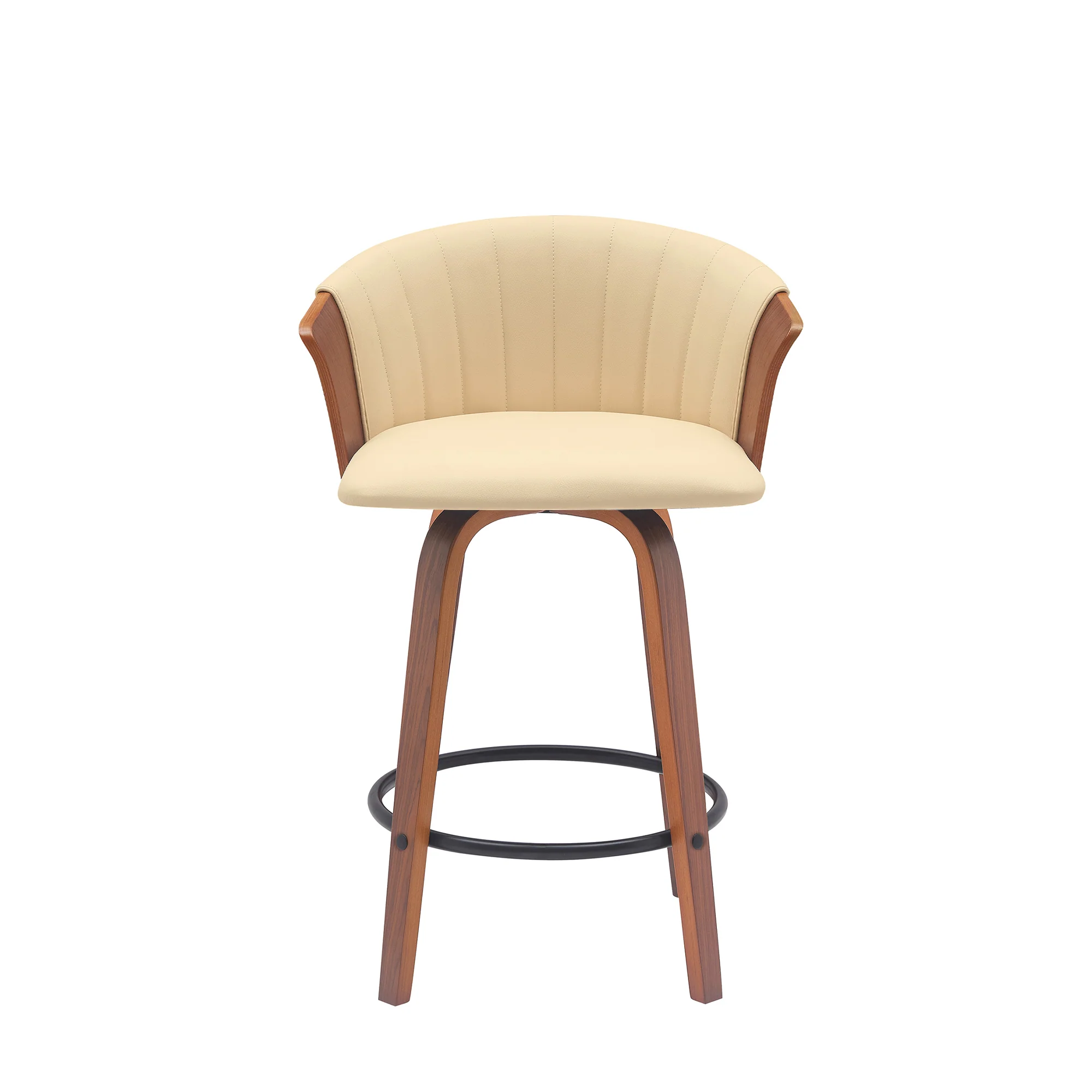 Diana 26" Swivel Walnut Wood Counter Stool in Cream Faux Leather By Armen Living - Image 3