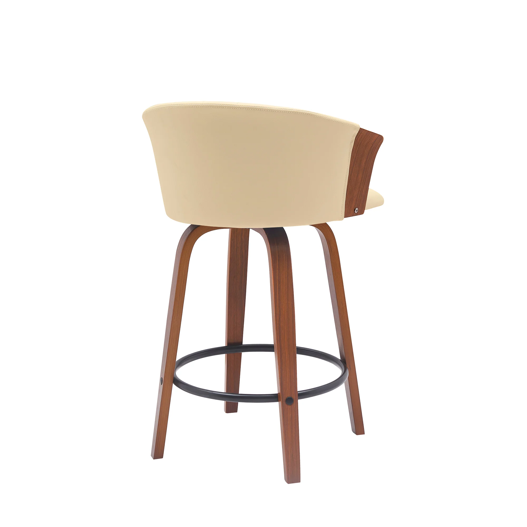 Diana 26" Swivel Walnut Wood Counter Stool in Cream Faux Leather By Armen Living - Image 4