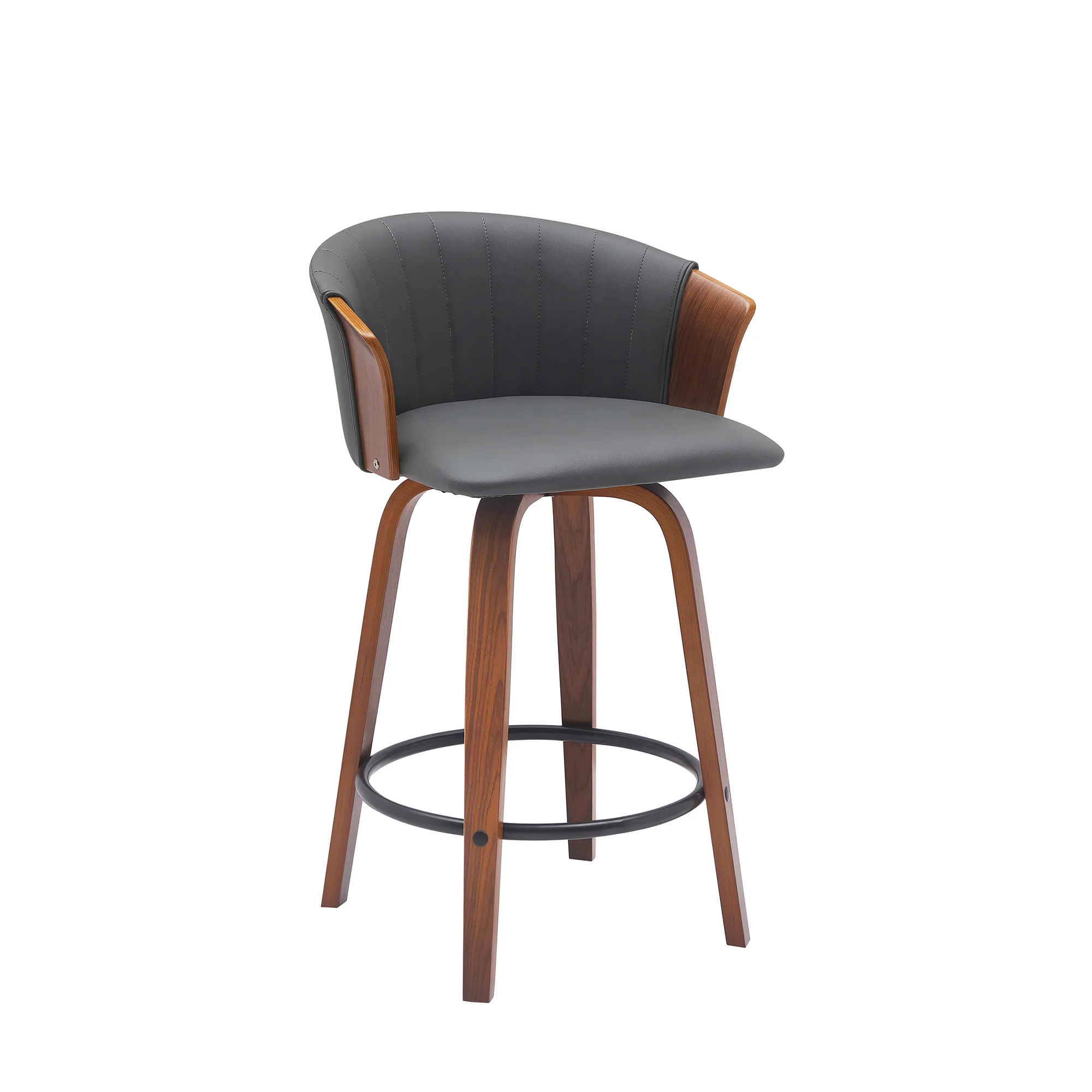 Diana 26" Swivel Walnut Wood Counter Stool in Gray Faux Leather By Armen Living - Image 2